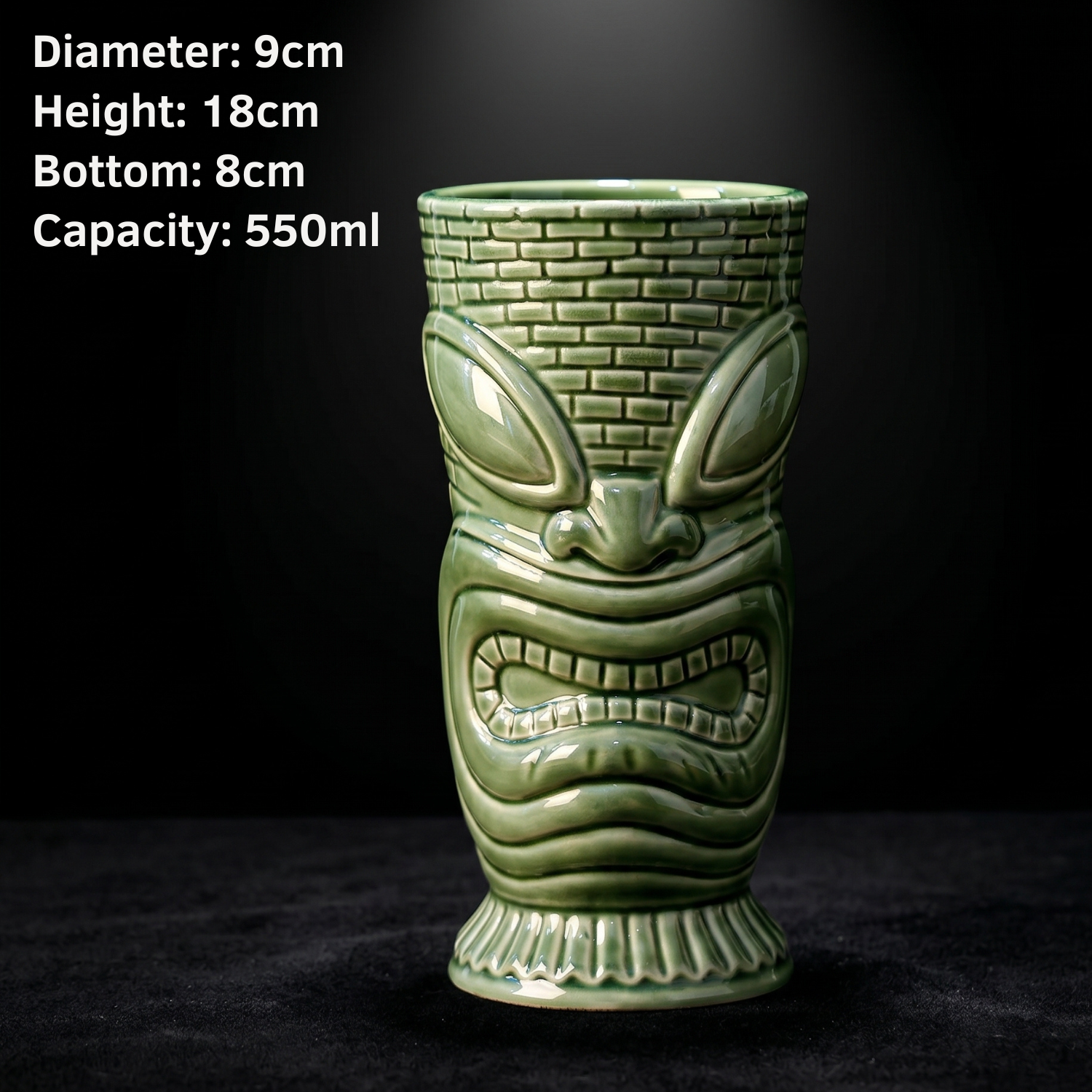Island Idol Tiki Mug - 550ml Ceramic Cocktail Cup, Coffee Brown or Jade Green Tiki Bar Glassware