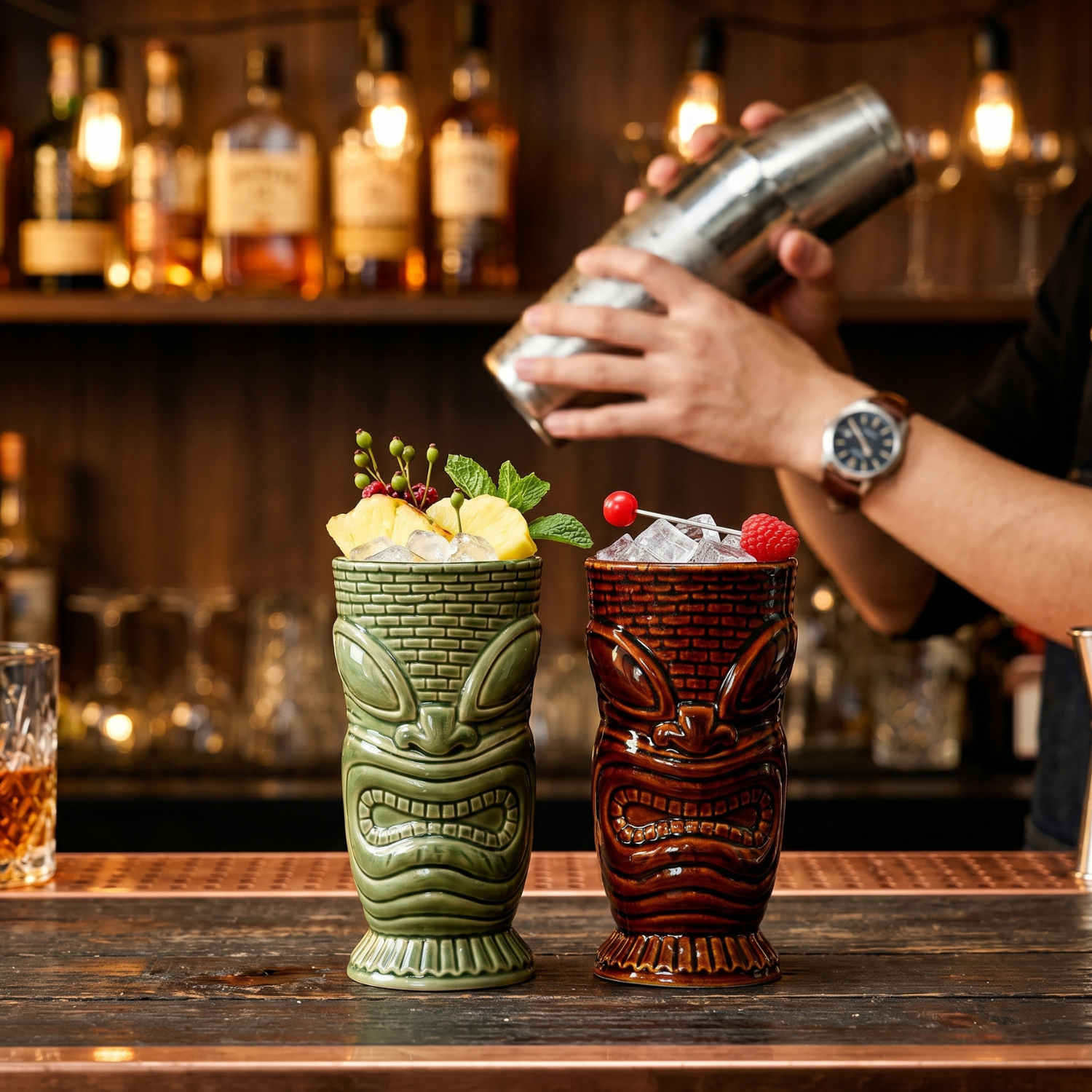 Island Idol Tiki Mug - 550ml Ceramic Cocktail Cup, Coffee Brown or Jade Green Tiki Bar Glassware