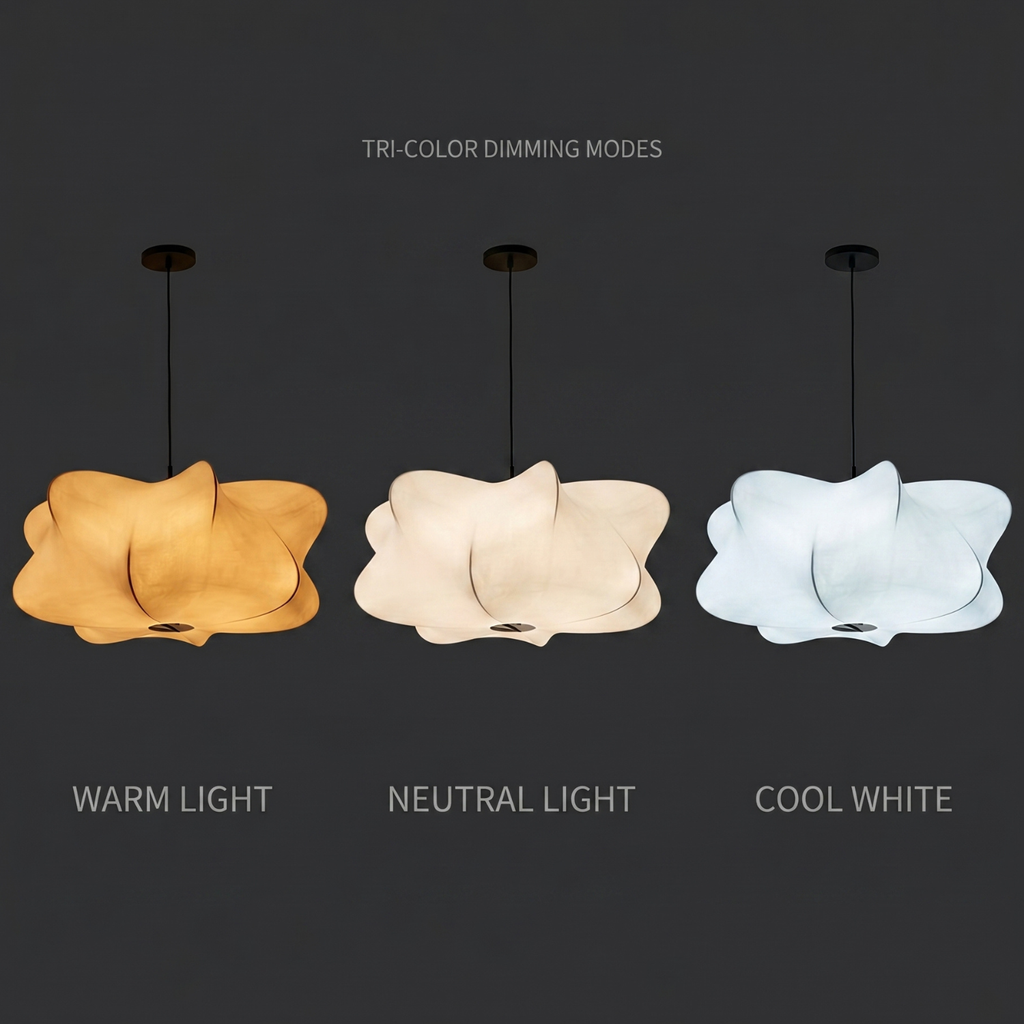 Japanese Silk Cloud Chandelier | Zen Artistic Shaped Pendant Light | Three Color Dimming | Living Room Bedroom Restaurant Ceiling Lamp
