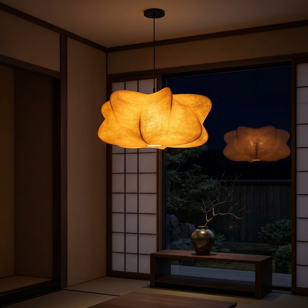 Japanese Silk Cloud Chandelier | Zen Artistic Shaped Pendant Light | Three Color Dimming | Living Room Bedroom Restaurant Ceiling Lamp