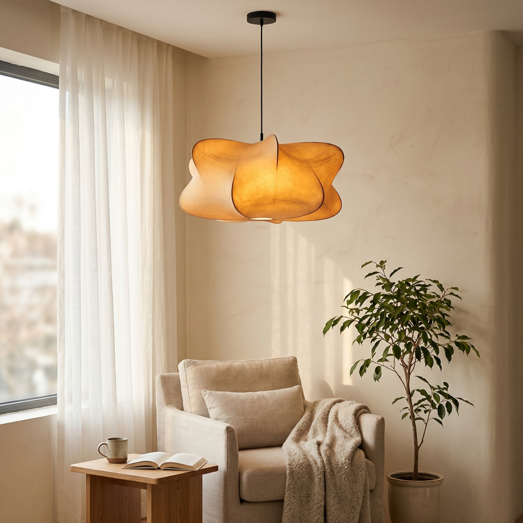 Japanese Silk Cloud Chandelier | Zen Artistic Shaped Pendant Light | Three Color Dimming | Living Room Bedroom Restaurant Ceiling Lamp