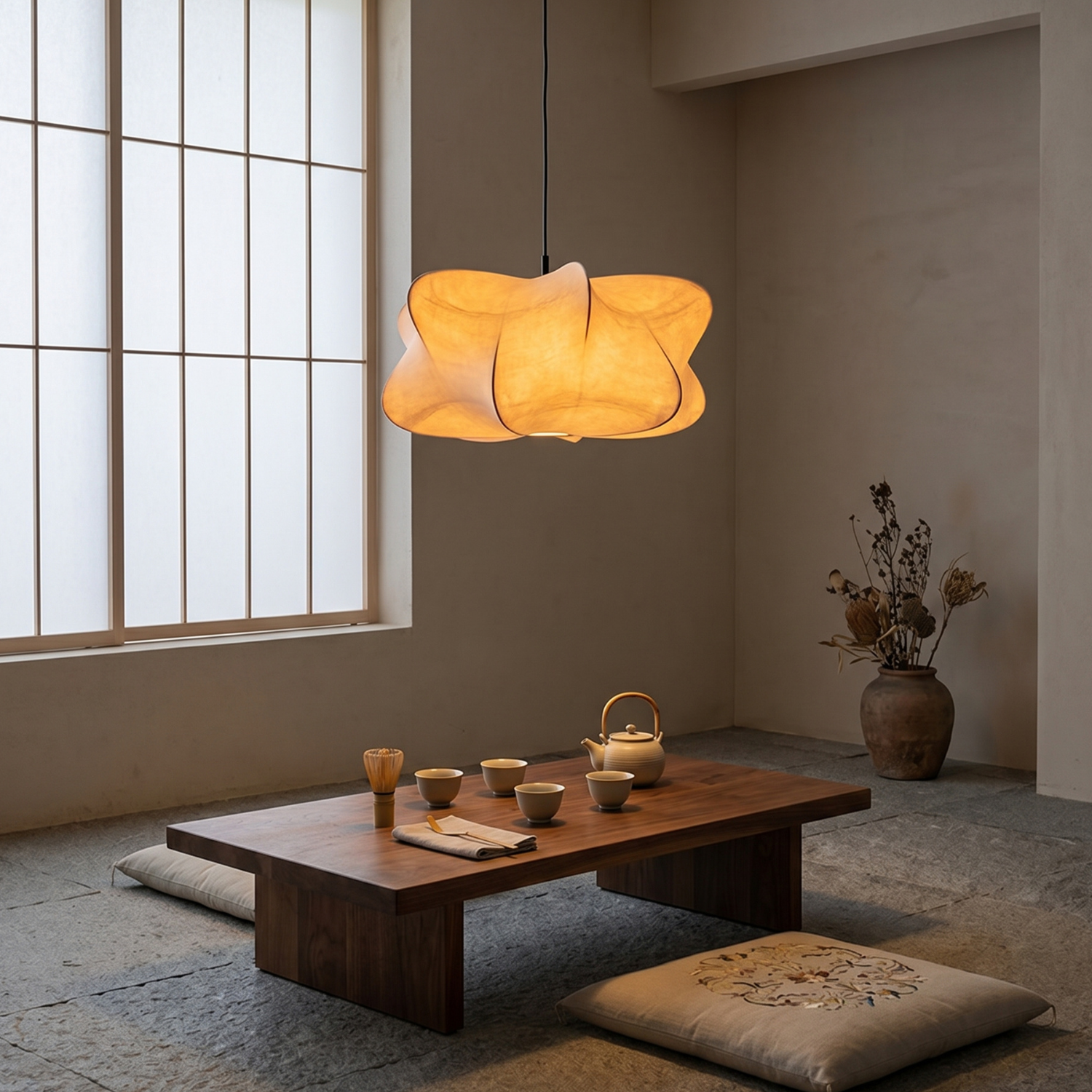 Japanese Silk Cloud Chandelier | Zen Artistic Shaped Pendant Light | Three Color Dimming | Living Room Bedroom Restaurant Ceiling Lamp