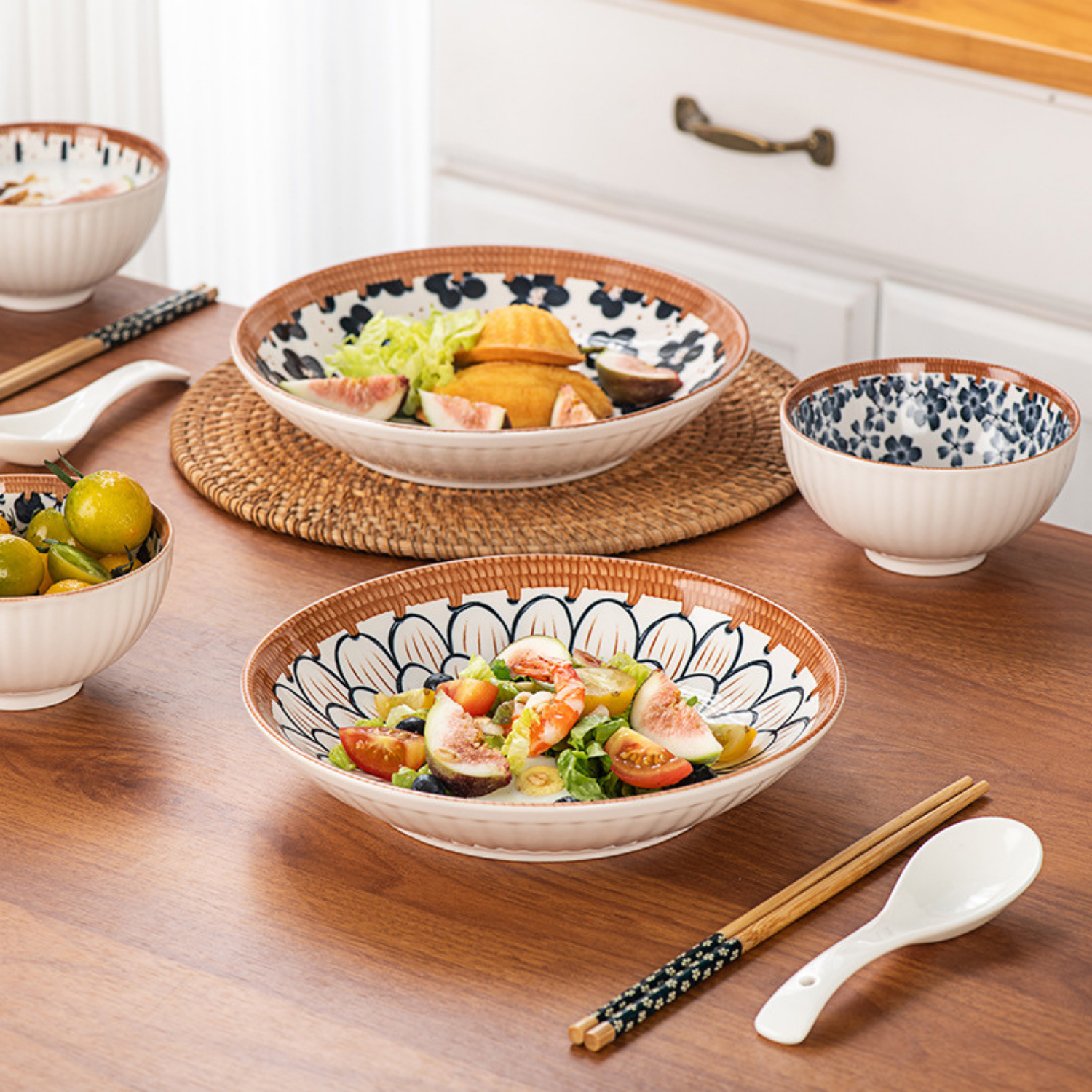 Japanese Style Ceramic Dinnerware Set for 2 | Porcelain Bowls & Plates Gift Box Set | Microwave Safe Tableware | Modern Minimalist Aesthetic | Wedding Housewarming Gift