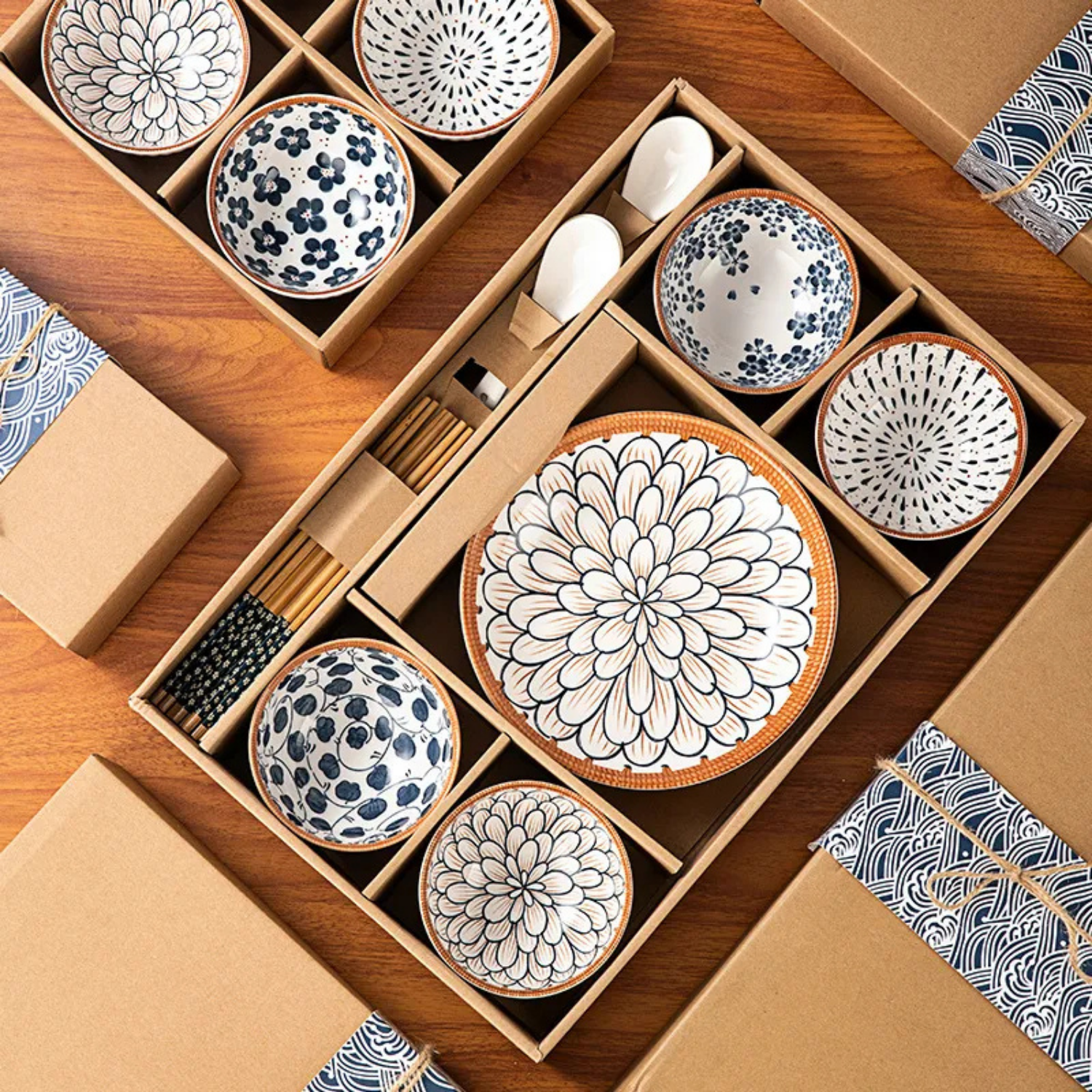 Japanese Style Ceramic Dinnerware Set for 2 | Porcelain Bowls & Plates Gift Box Set | Microwave Safe Tableware | Modern Minimalist Aesthetic | Wedding Housewarming Gift