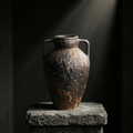 Dark speckled ceramic amphora vase on pedestal, two loop handles