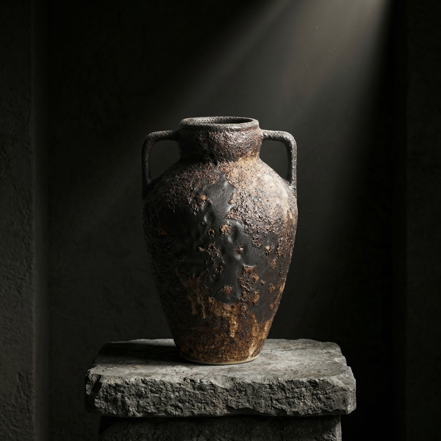 Japanese Rustic Ceramic Amphora Vase – Textured Japandi Artisan Pottery Decor (2 Colors)