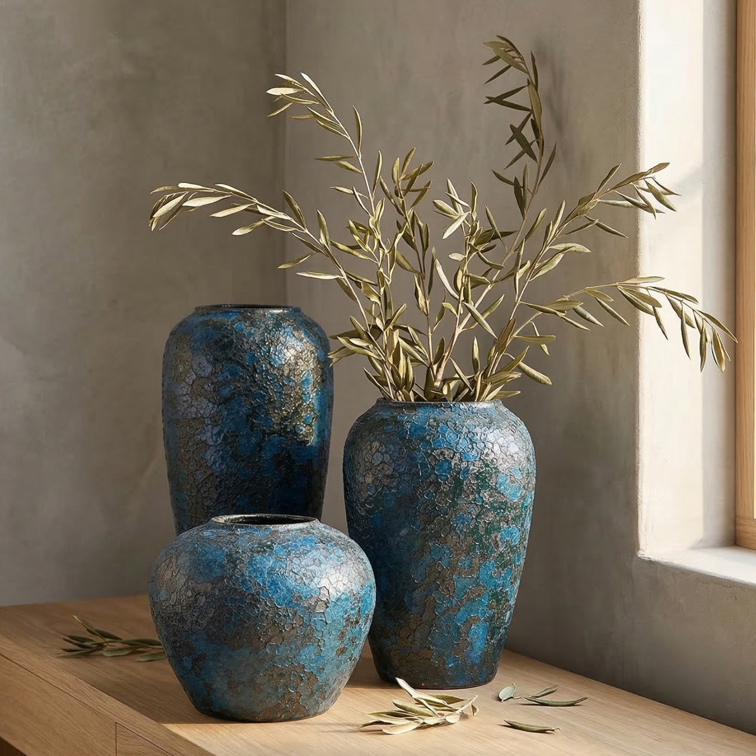 Jingdezhen Artisan Ceramic Vase – Handcrafted Blue Crackle Glaze Decorative Vase (3 Sizes)