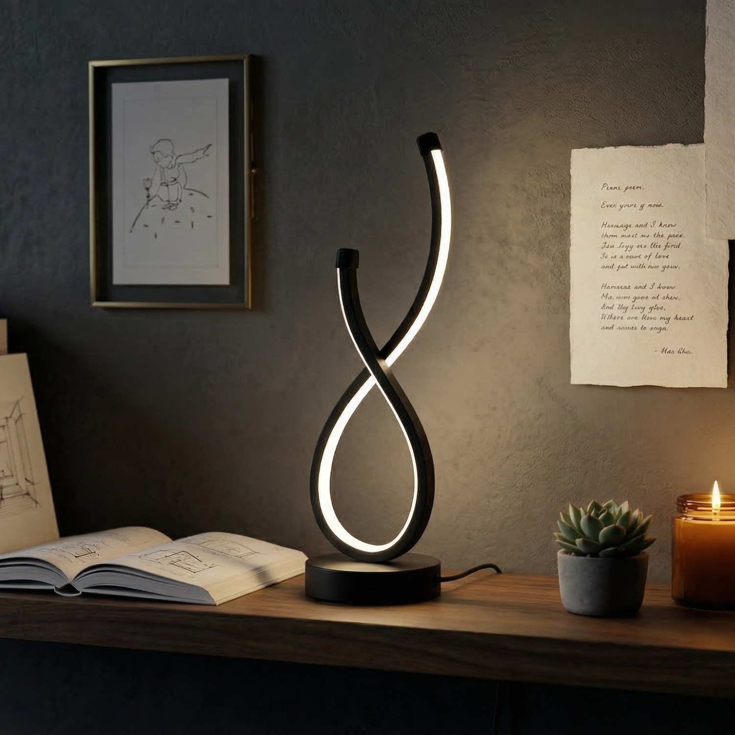 LED Spiral Desk Lamp | 3 Color Modes Touch Control | Modern Ambient Night Light for Bedroom & Office