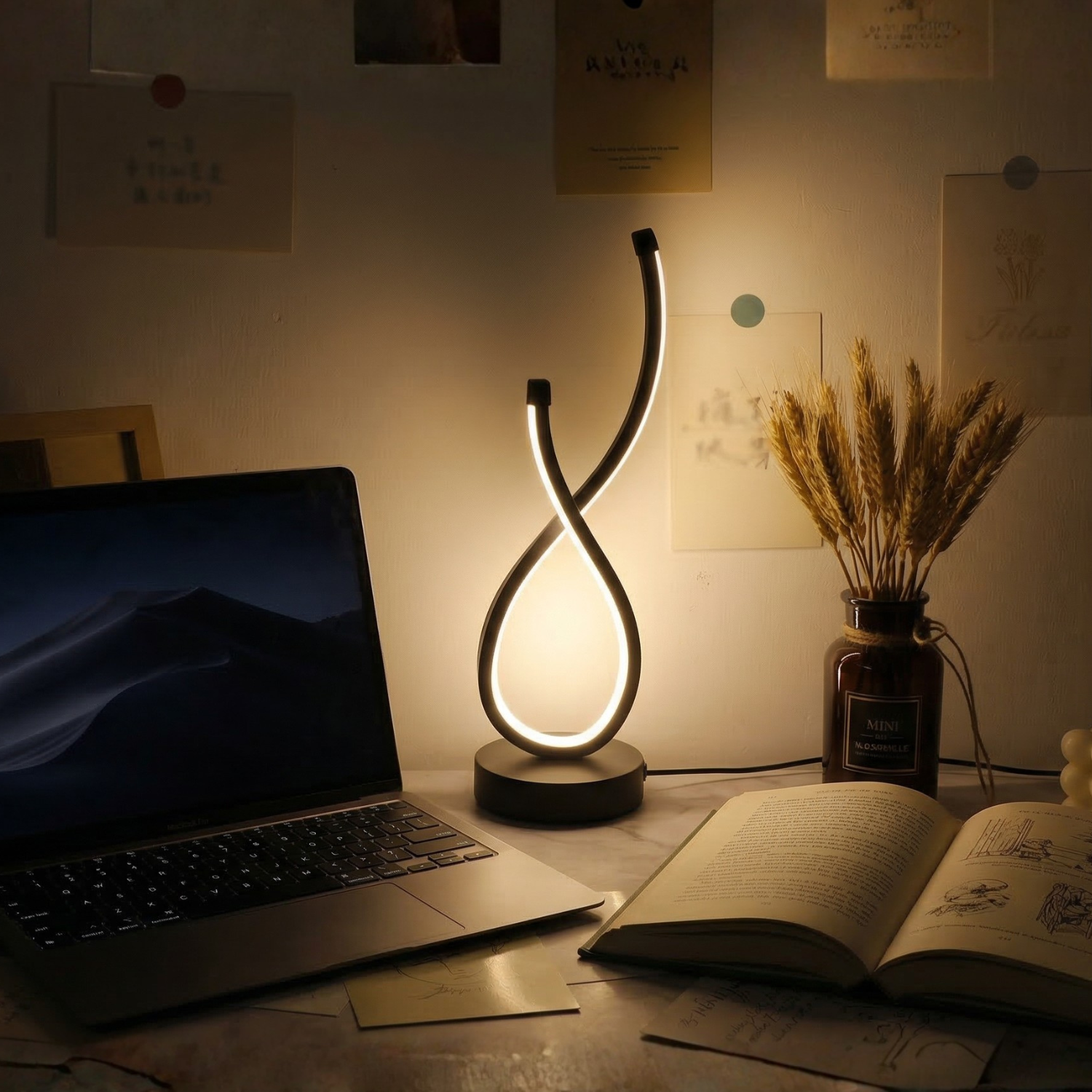 LED Spiral Desk Lamp | 3 Color Modes Touch Control | Modern Ambient Night Light for Bedroom & Office