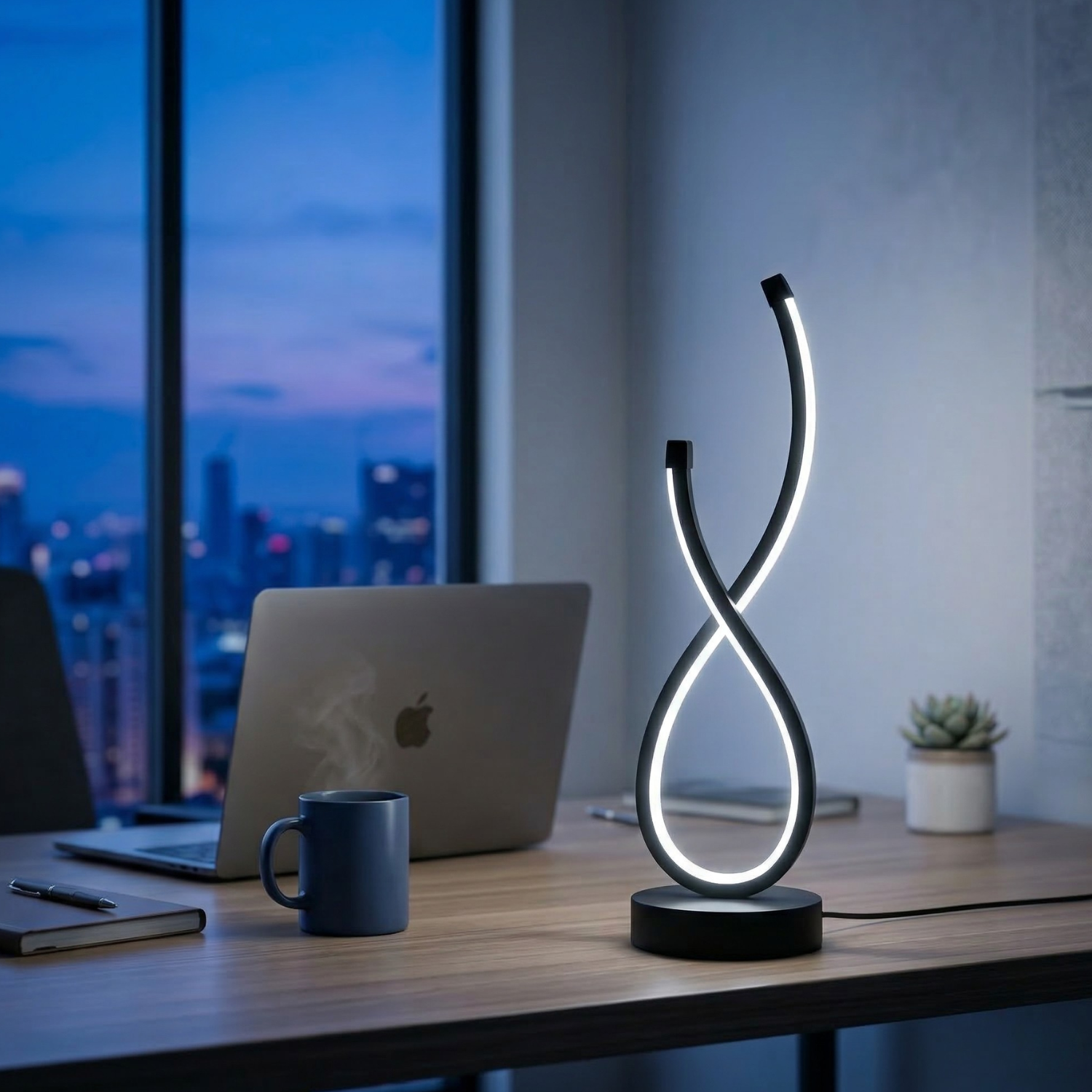 LED Spiral Desk Lamp | 3 Color Modes Touch Control | Modern Ambient Night Light for Bedroom & Office