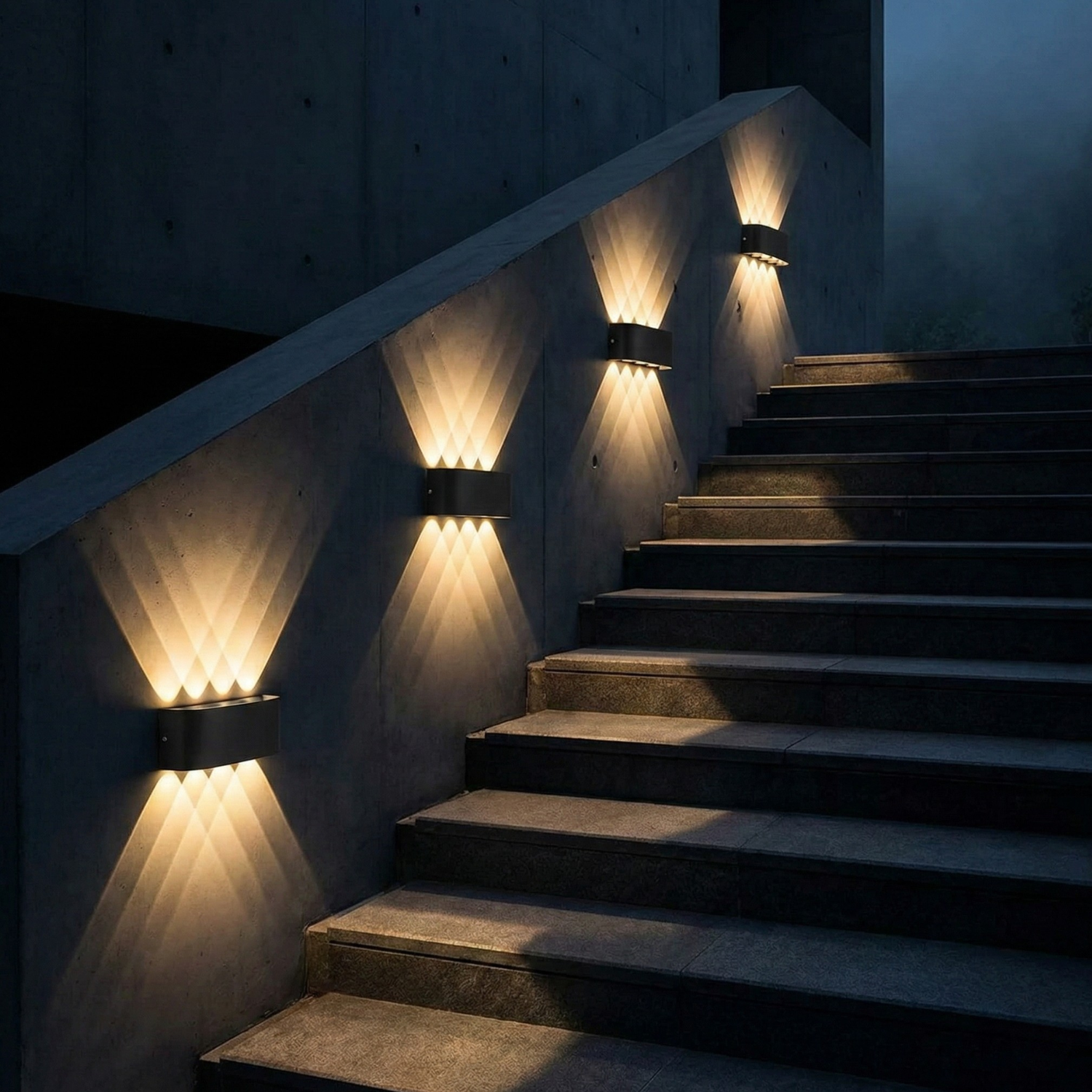 Modern up-down LED wall sconce, warm white glow, black side mount