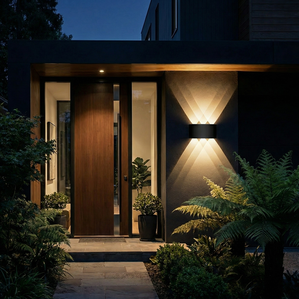 LED up-down wall sconce, warm white light, black housing