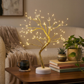 Gold LED bonsai table lamp with glowing 108 fairy lights on branch tree stand