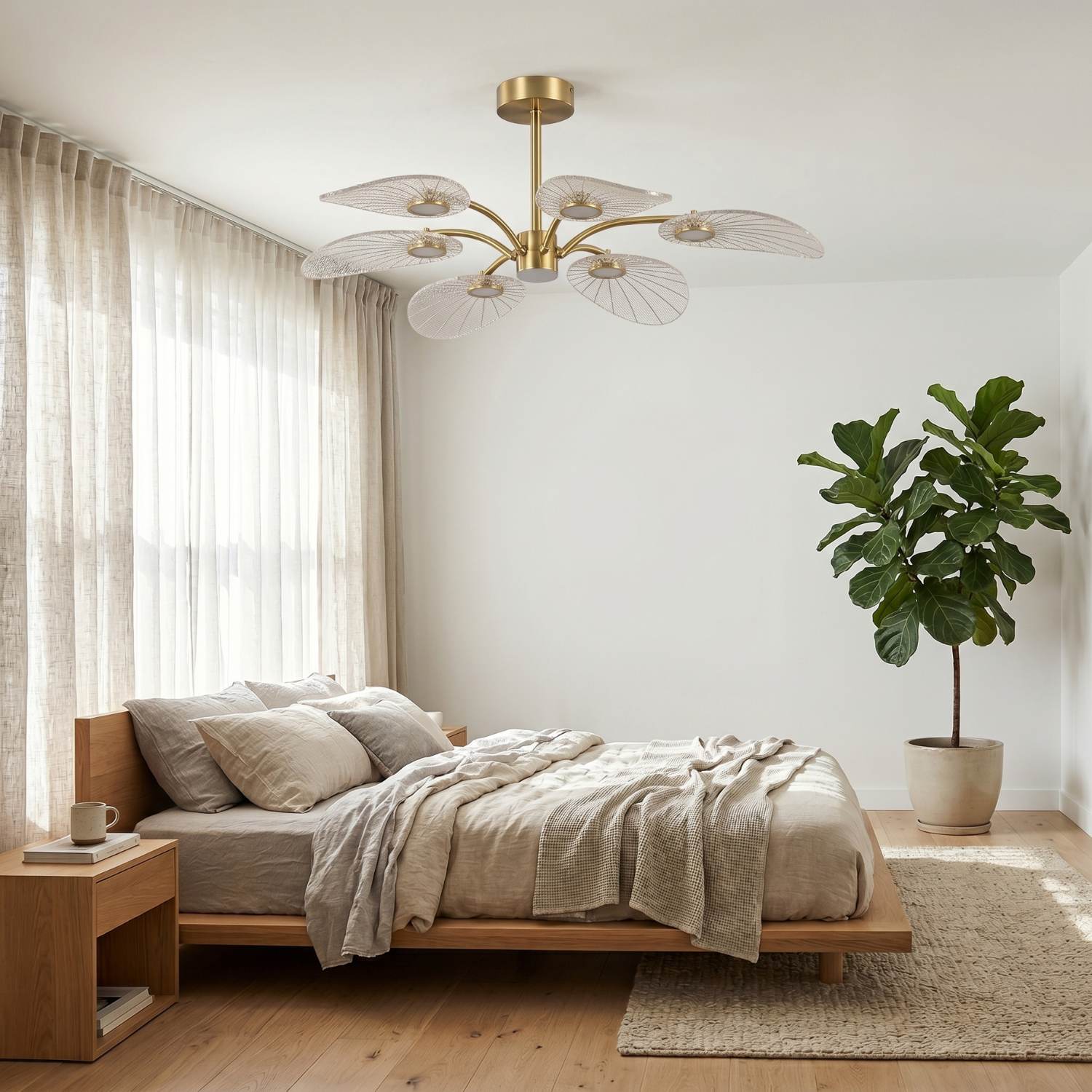 Lotus Leaf LED Chandelier | Modern Gold Sputnik Ceiling Light | 6, 8 or 10 Arm Branch Pendant Light for Living Room, Bedroom & Dining Room