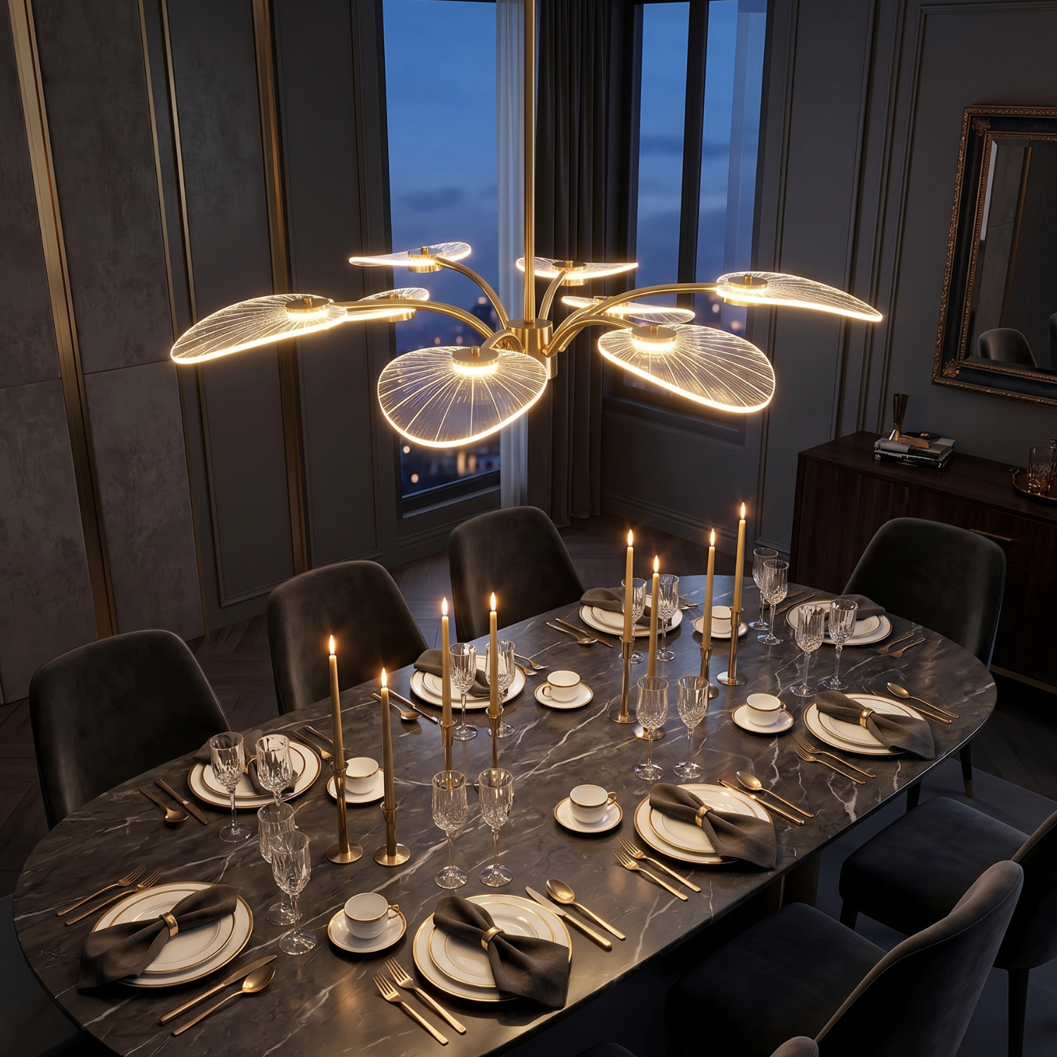 Lotus Leaf LED Chandelier | Modern Gold Sputnik Ceiling Light | 6, 8 or 10 Arm Branch Pendant Light for Living Room, Bedroom & Dining Room