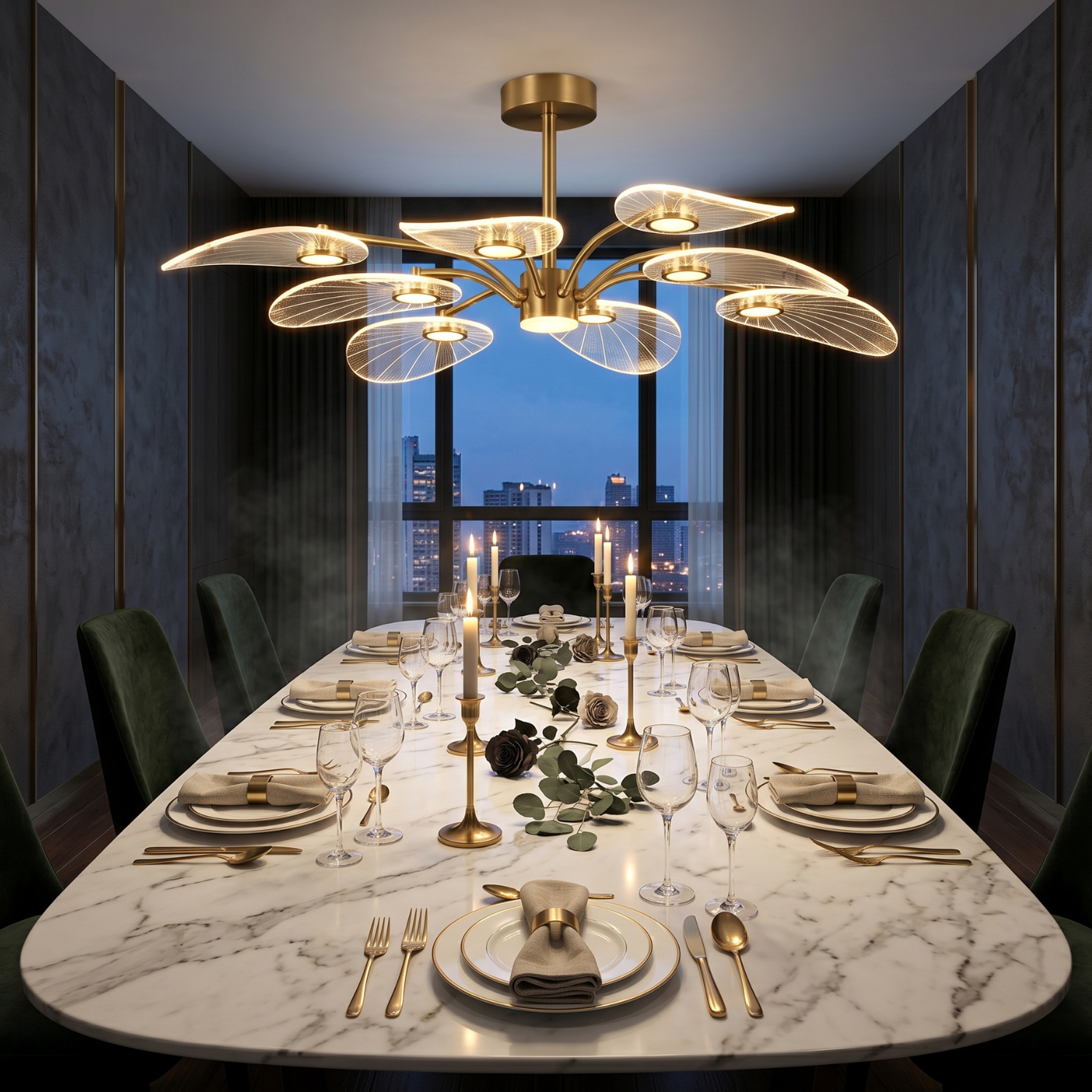 Lotus Leaf LED Chandelier | Modern Gold Sputnik Ceiling Light | 6, 8 or 10 Arm Branch Pendant Light for Living Room, Bedroom & Dining Room