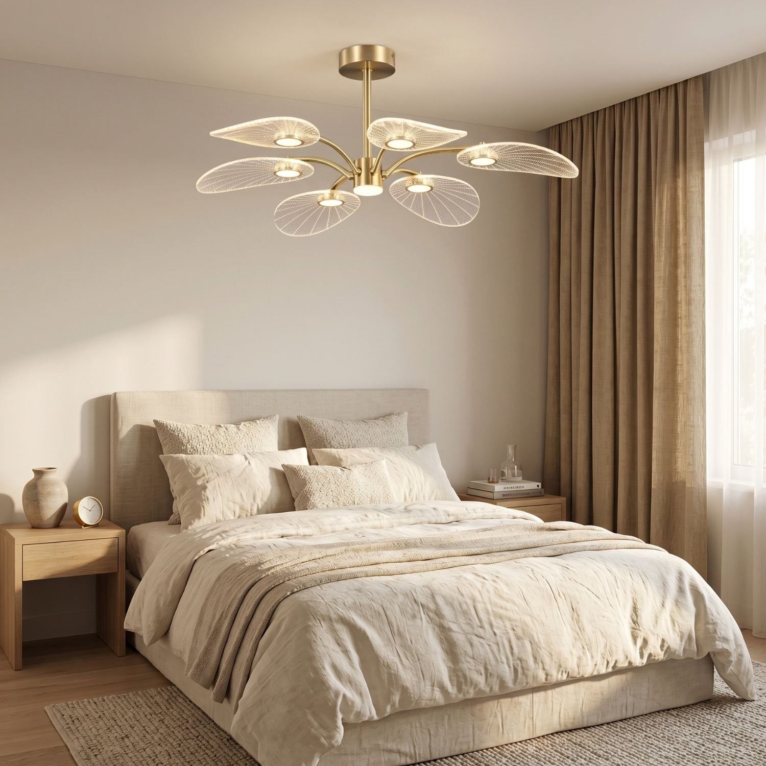 Lotus Leaf LED Chandelier | Modern Gold Sputnik Ceiling Light | 6, 8 or 10 Arm Branch Pendant Light for Living Room, Bedroom & Dining Room