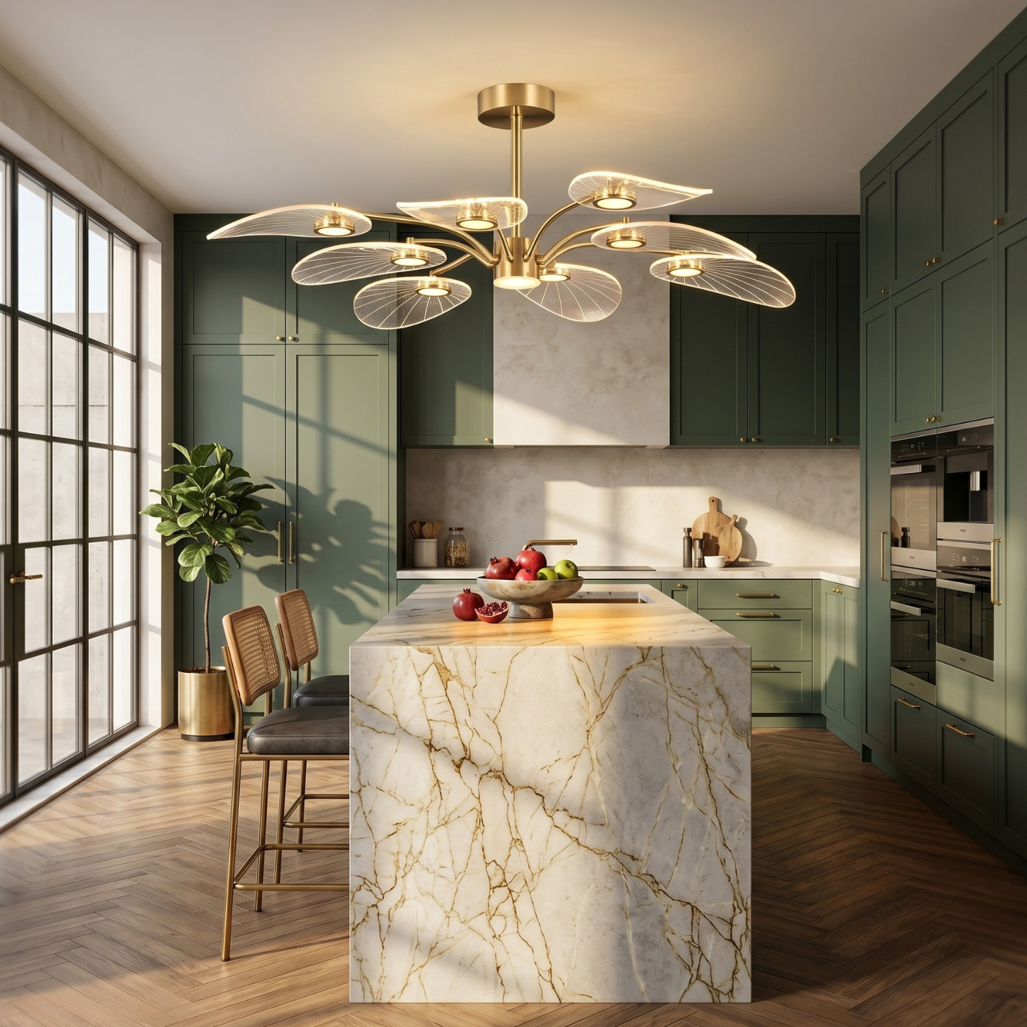 Lotus Leaf LED Chandelier | Modern Gold Sputnik Ceiling Light | 6, 8 or 10 Arm Branch Pendant Light for Living Room, Bedroom & Dining Room