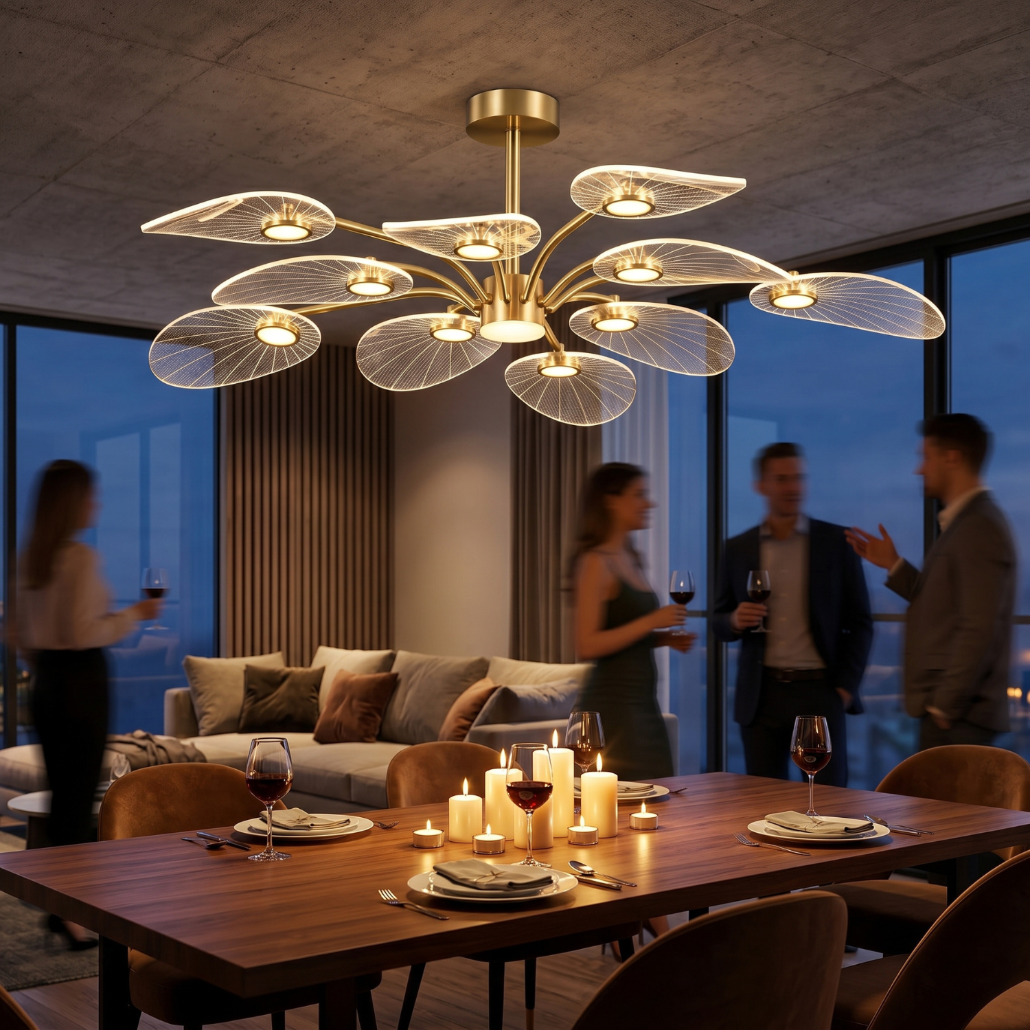 Lotus Leaf LED Chandelier | Modern Gold Sputnik Ceiling Light | 6, 8 or 10 Arm Branch Pendant Light for Living Room, Bedroom & Dining Room