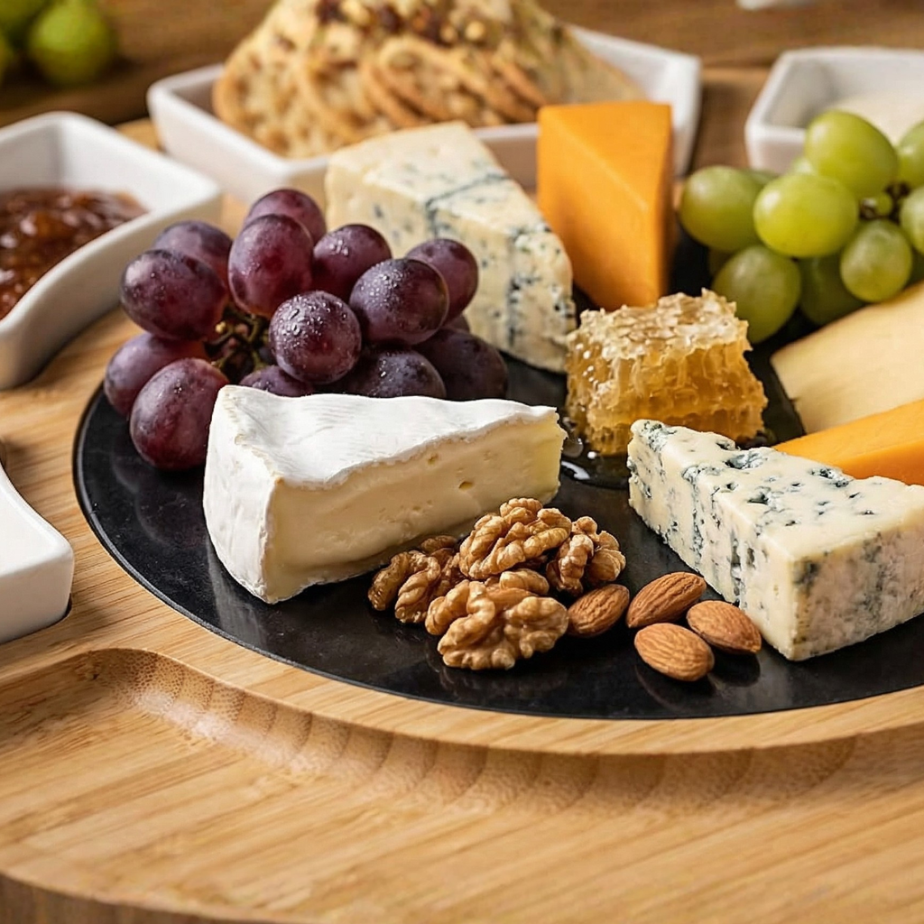 Luxury Bamboo Charcuterie Board with Marble Center, Ceramic Bowls & Hidden Drawers – Premium Cheese Board Set