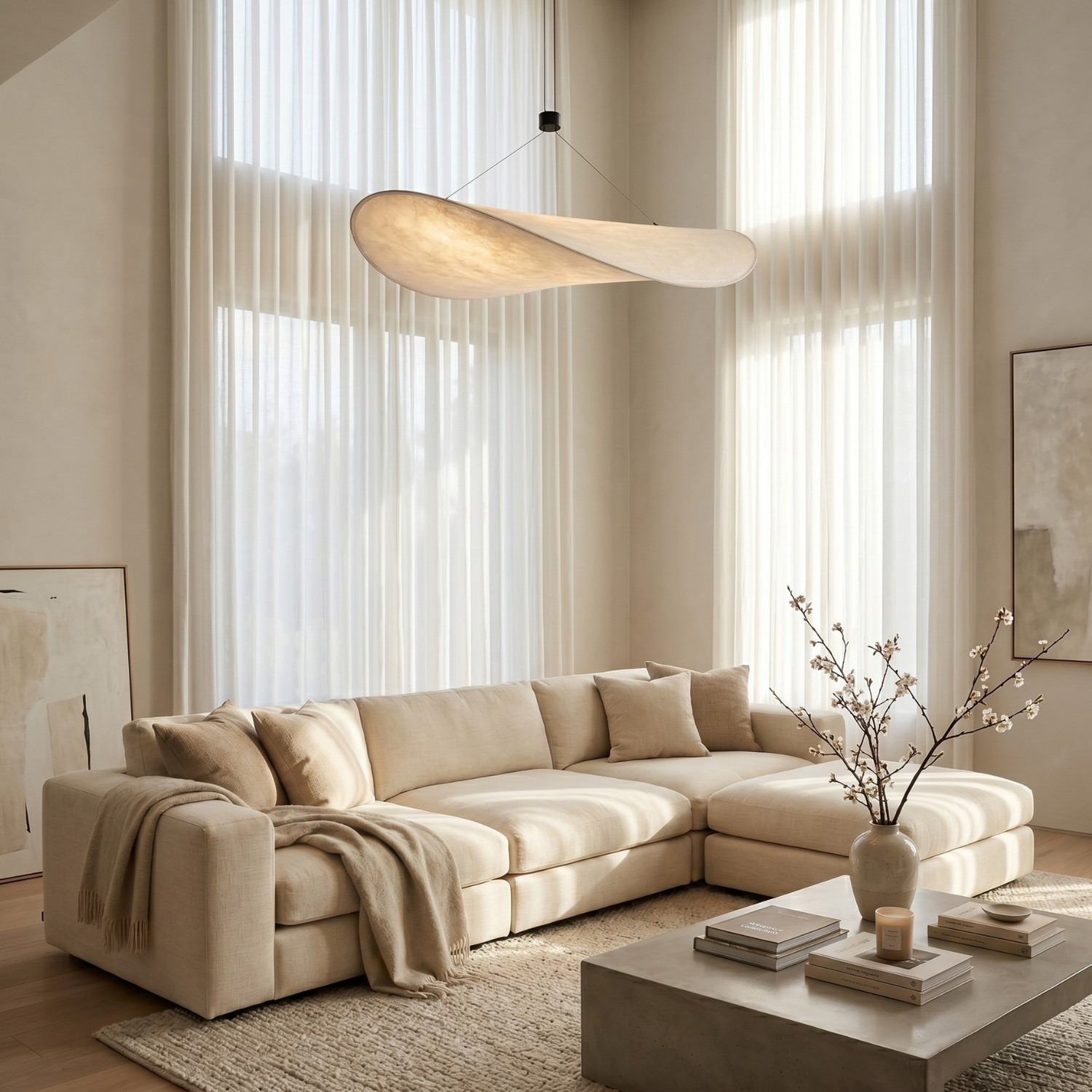 Luxury Silk Cloud Pendant Light | New Chinese Style Floating Leaf Chandelier | 40 50 60cm | Living Room Dining Room Statement Lamp