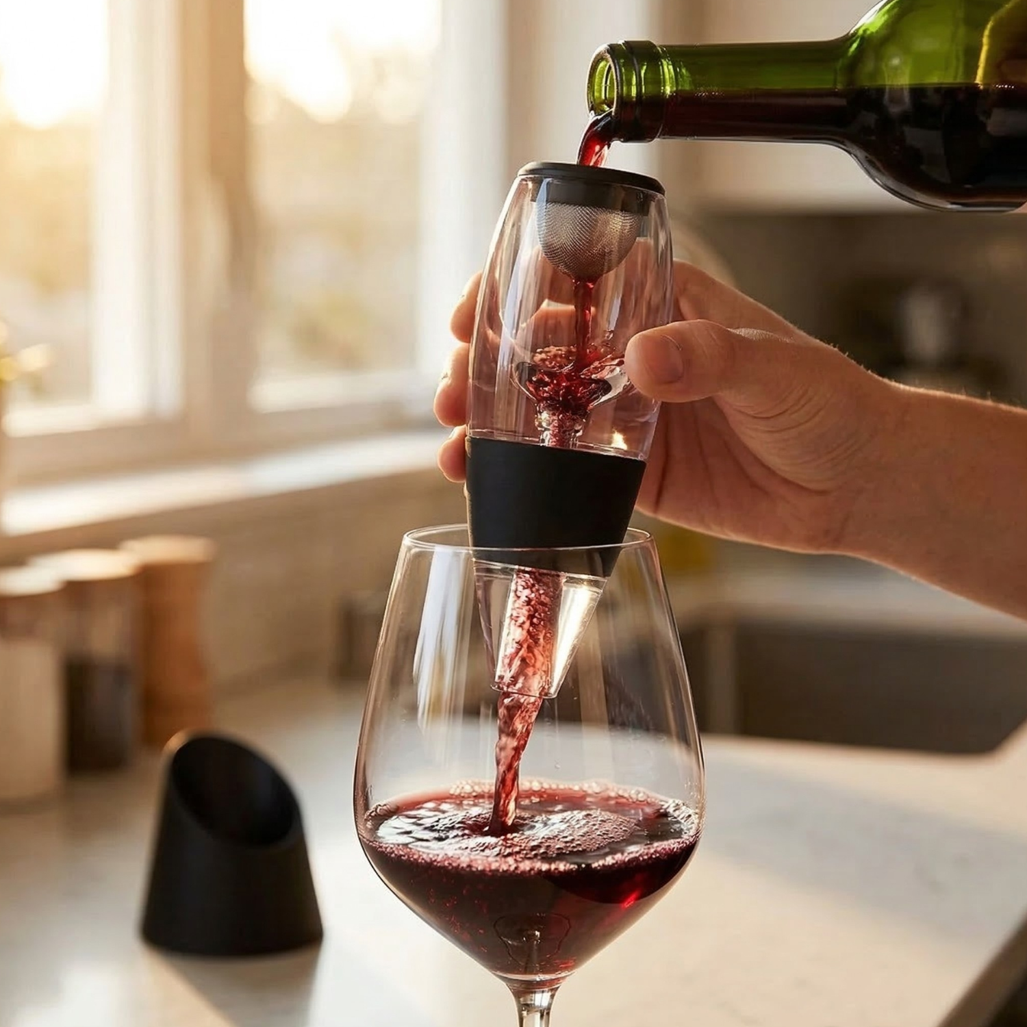Magic Wine Decanter Aerator Pourer with Stand | Instant Aeration Spout & Sediment Filter | Wine Lover Gift Set