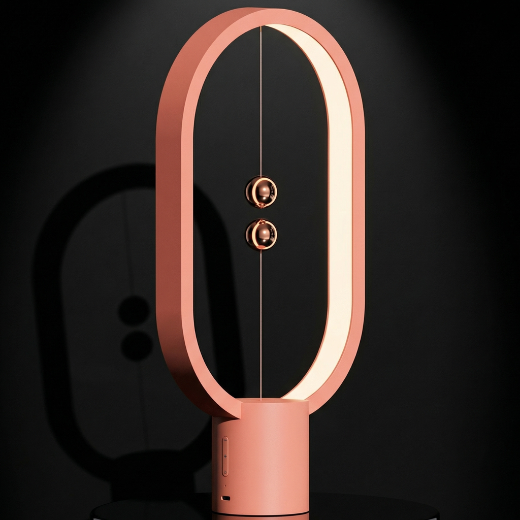 Cherry Blossom pink oval LED table lamp with floating magnetic switch and warm ring