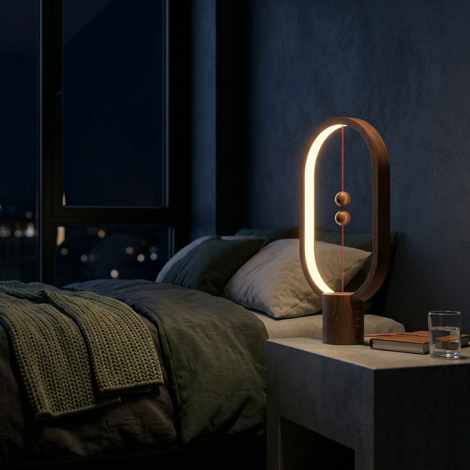 Magnetic Balance LED Table Lamp – Floating Switch Ambient Night Light, Modern Minimalist Desk Lamp (Black, White, Walnut, Pink