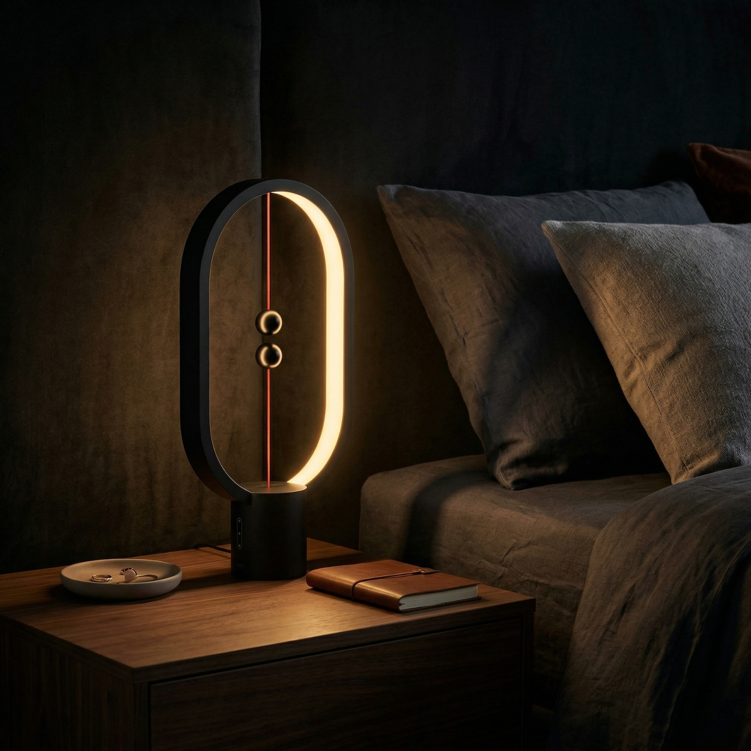 Magnetic Balance LED Table Lamp – Floating Switch Ambient Night Light, Modern Minimalist Desk Lamp (Black, White, Walnut, Pink
