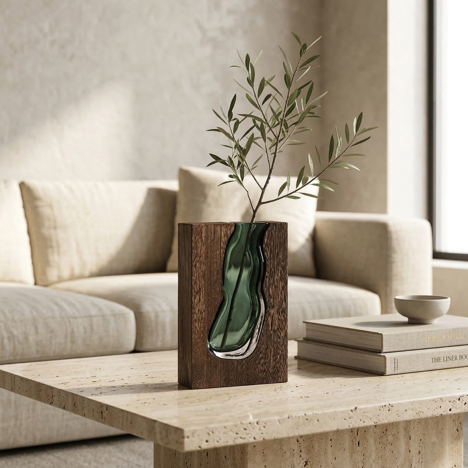 Minimalist Glass Vase with Wood Base – Contemporary Nordic Design Home Decor (Multiple Designs)
