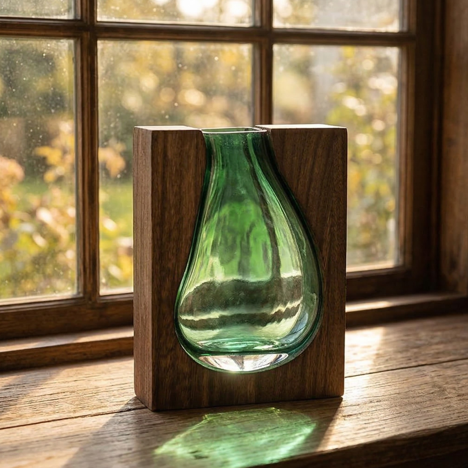 Minimalist Glass Vase with Wood Base – Contemporary Nordic Design Home Decor (Multiple Designs)