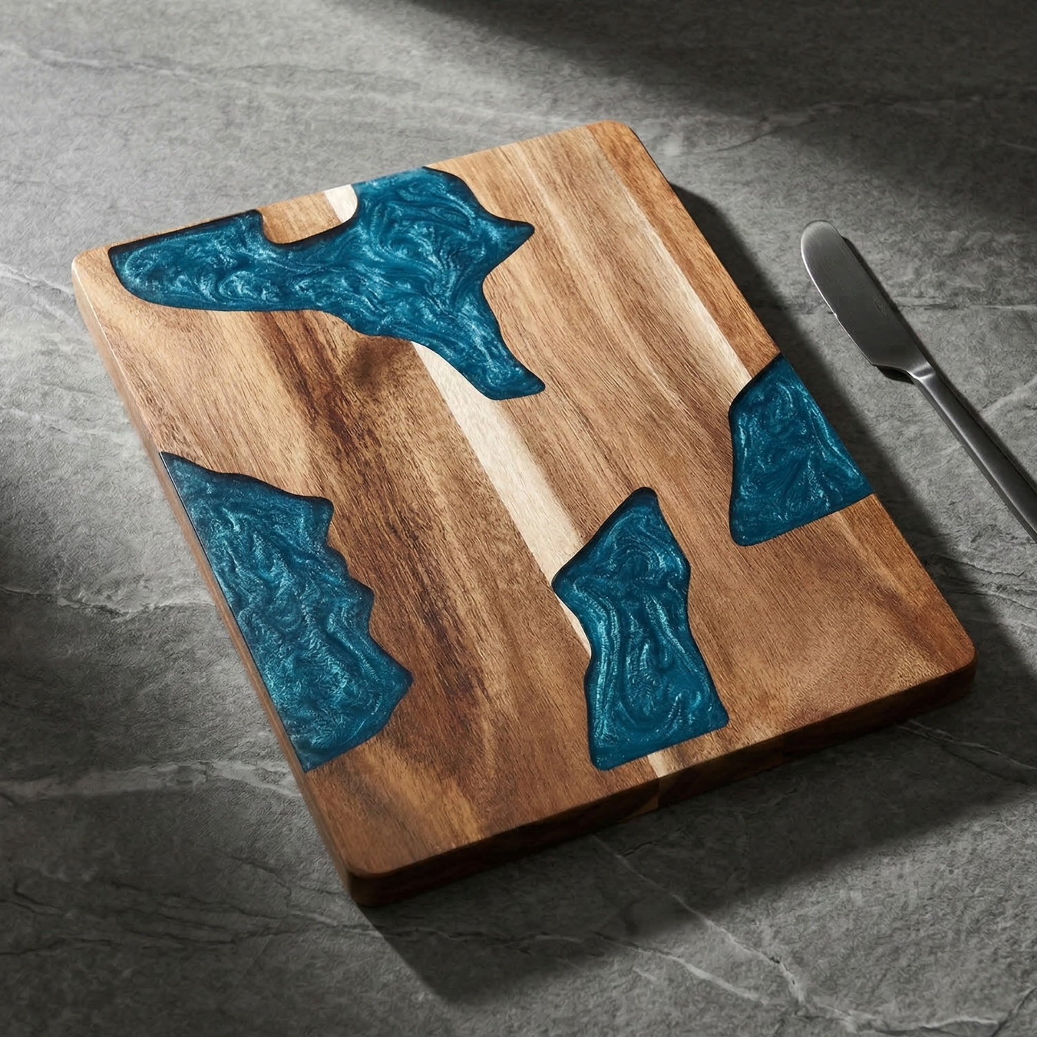Modern Acacia Wood Resin Cutting Board – Decorative Epoxy Inlay Charcuterie & Kitchen Prep Board