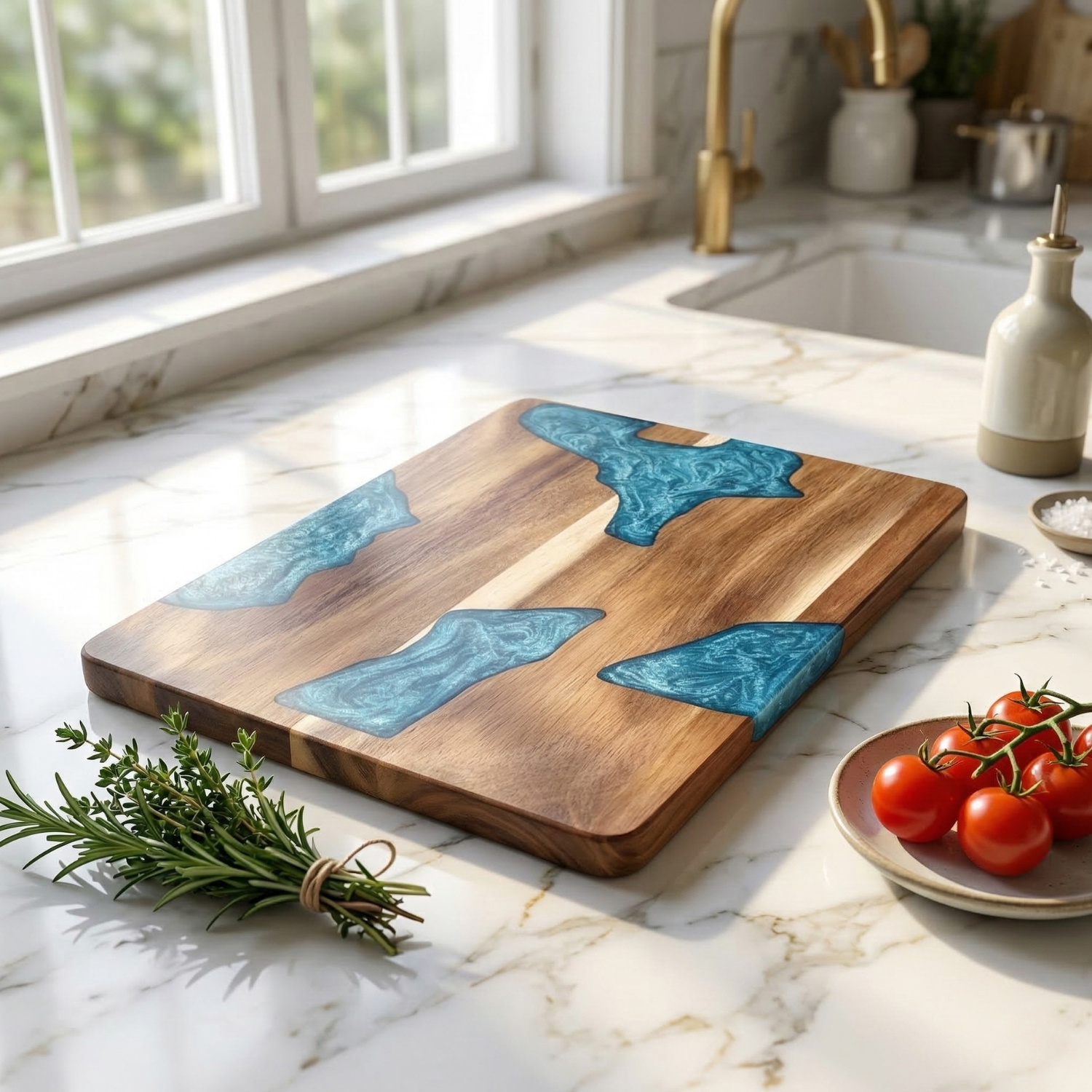 Modern Acacia Wood Resin Cutting Board – Decorative Epoxy Inlay Charcuterie & Kitchen Prep Board