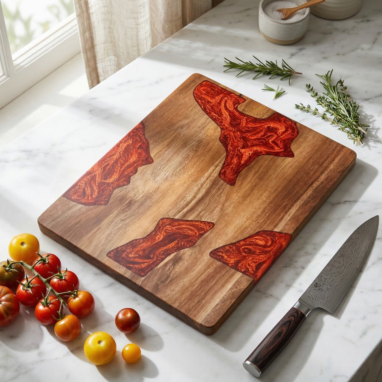 Modern Acacia Wood Resin Cutting Board – Decorative Epoxy Inlay Charcuterie & Kitchen Prep Board