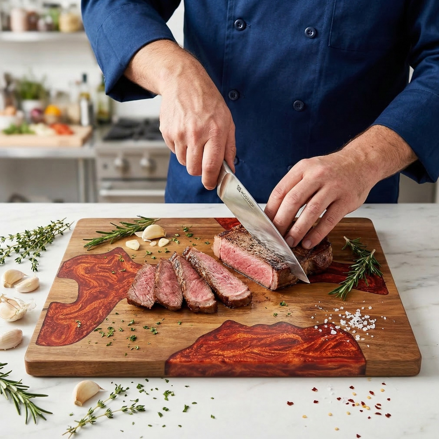 Modern Acacia Wood Resin Cutting Board – Decorative Epoxy Inlay Charcuterie & Kitchen Prep Board