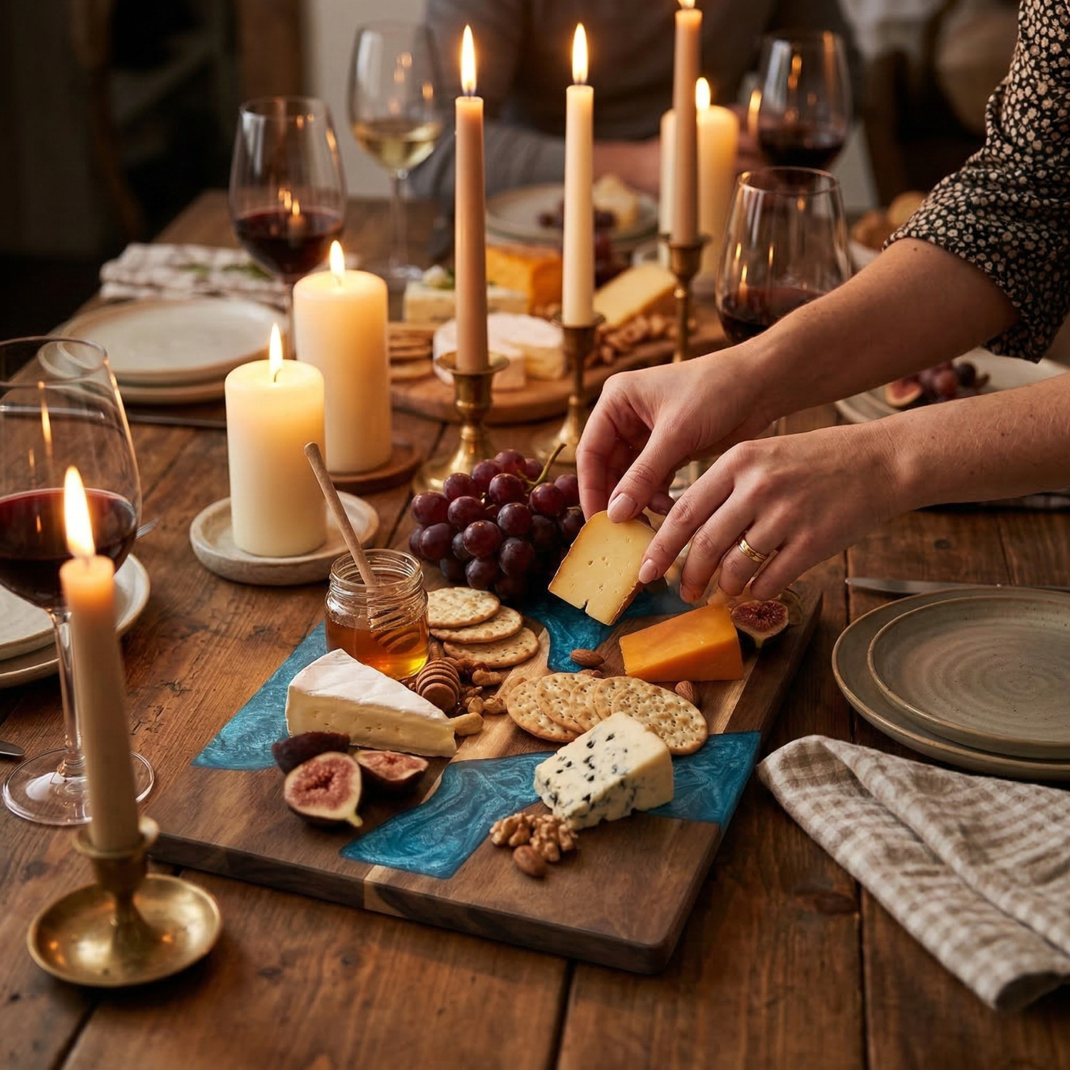 Modern Acacia Wood Resin Cutting Board – Decorative Epoxy Inlay Charcuterie & Kitchen Prep Board