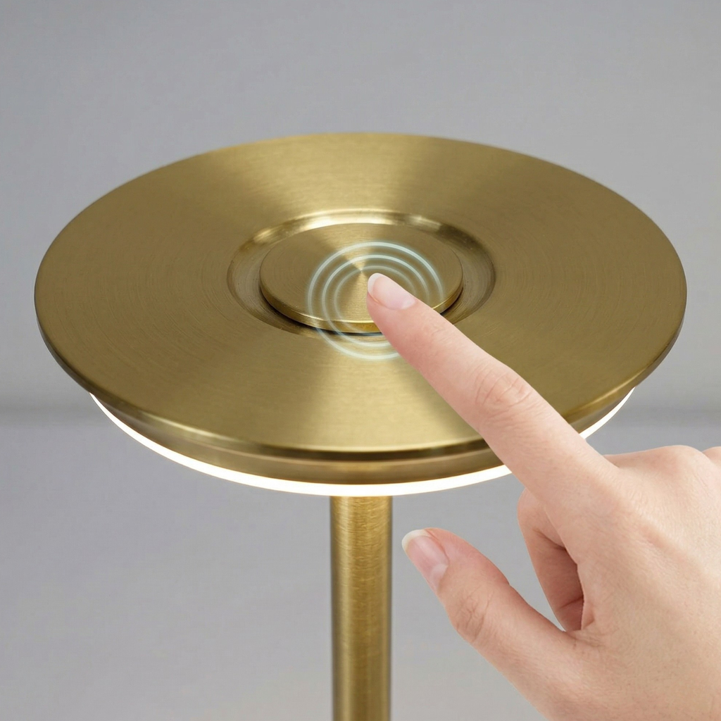 Gold touch control top of flying saucer LED lamp with finger
