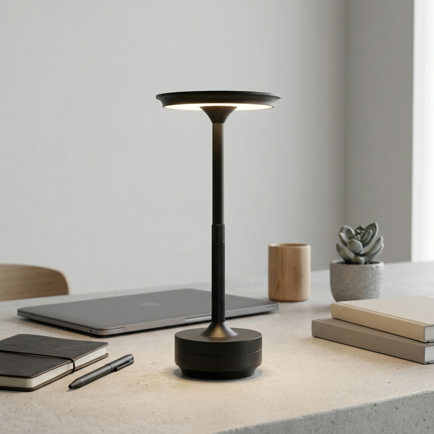 Modern Flying Saucer LED Table Lamp – Rechargeable Touch Control, 3-Color Dimmable Ambient Light (Black, Gold, Silver, Gun Gray)