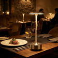 Gold flying saucer LED table lamp with touch control, rechargeable base