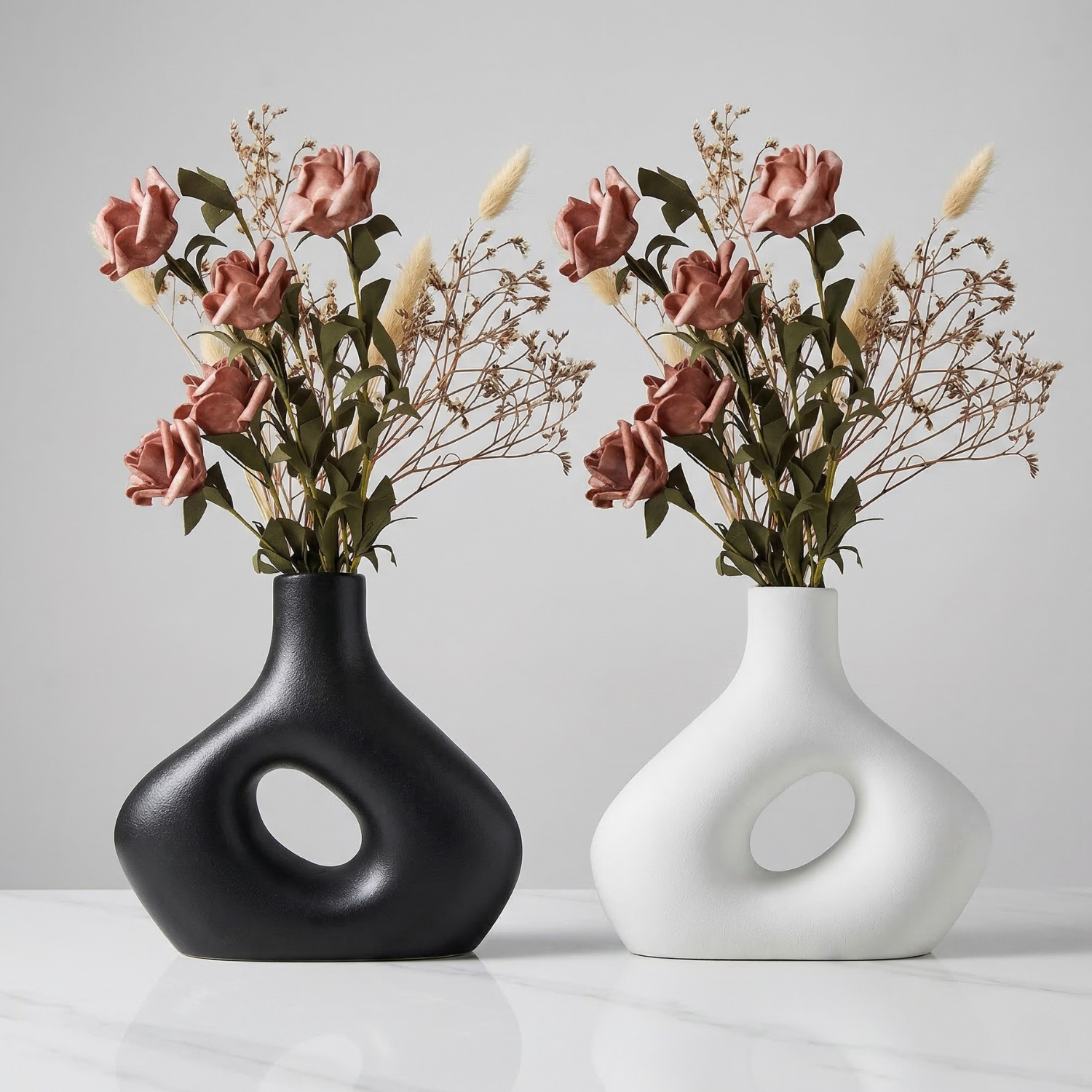 Modern Sculptural Ceramic Vase with Hollow Center – Minimalist Home Decor (Two Colors)