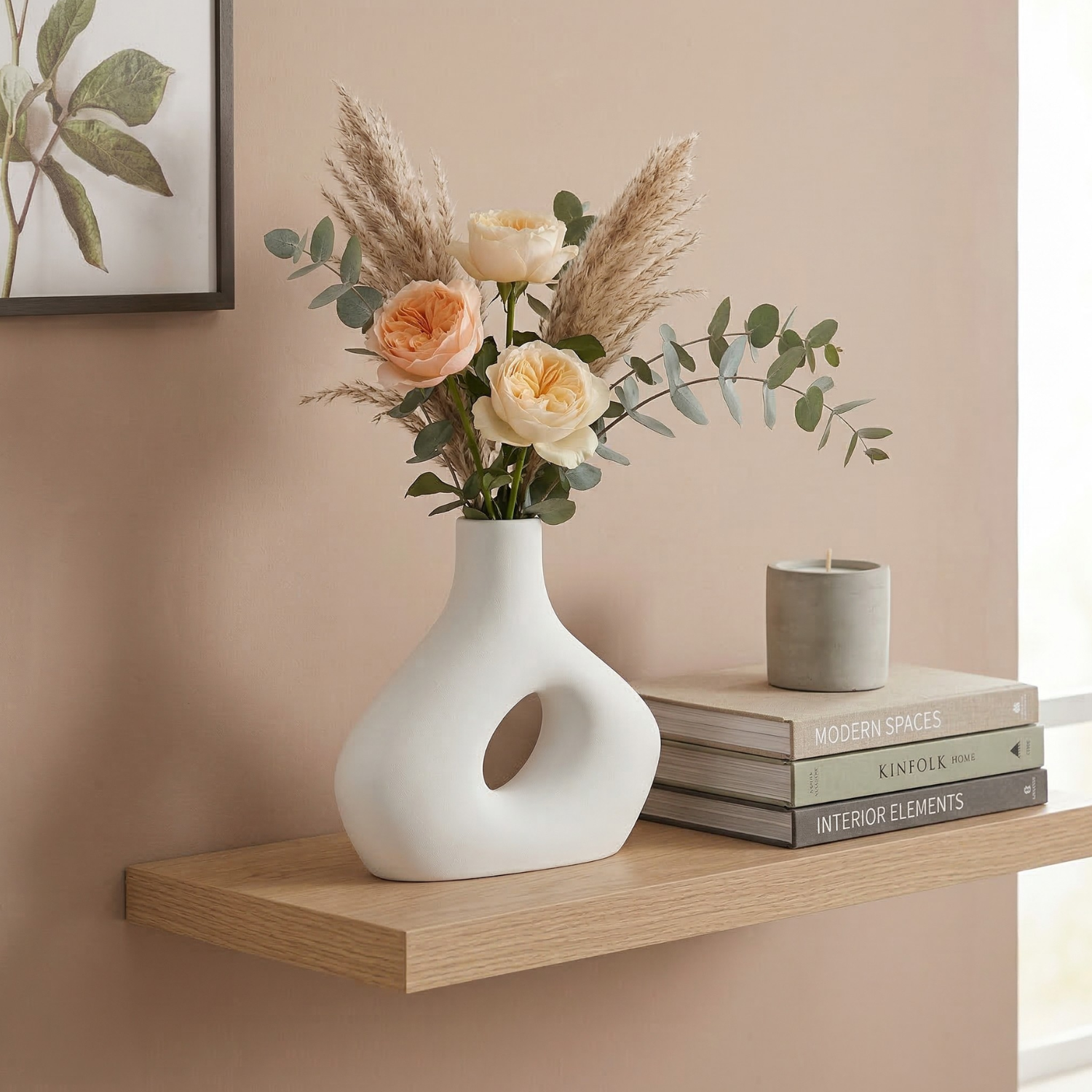 Modern Sculptural Ceramic Vase with Hollow Center – Minimalist Home Decor (Two Colors)