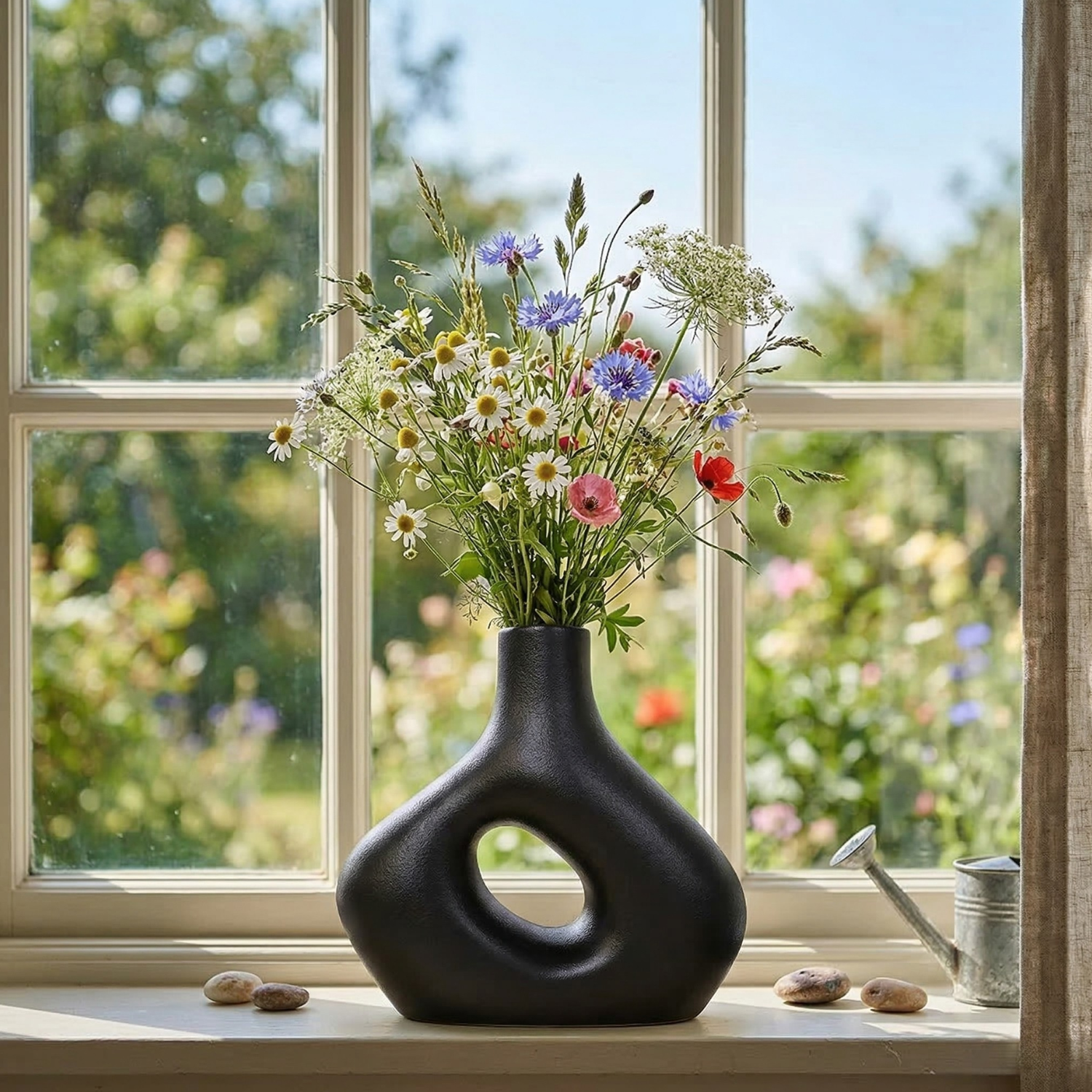 Modern Sculptural Ceramic Vase with Hollow Center – Minimalist Home Decor (Two Colors)
