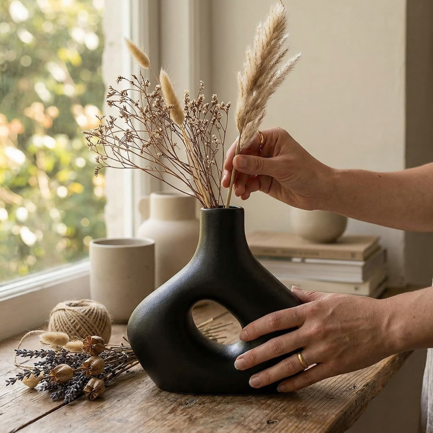 Modern Sculptural Ceramic Vase with Hollow Center – Minimalist Home Decor (Two Colors)