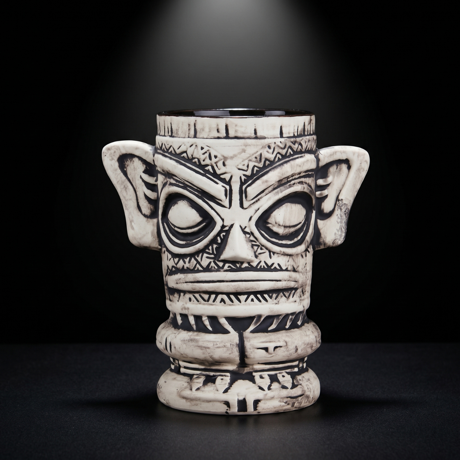 Mystic Preacher tiki mug 500ml ceramic with tiki face carving and side handles