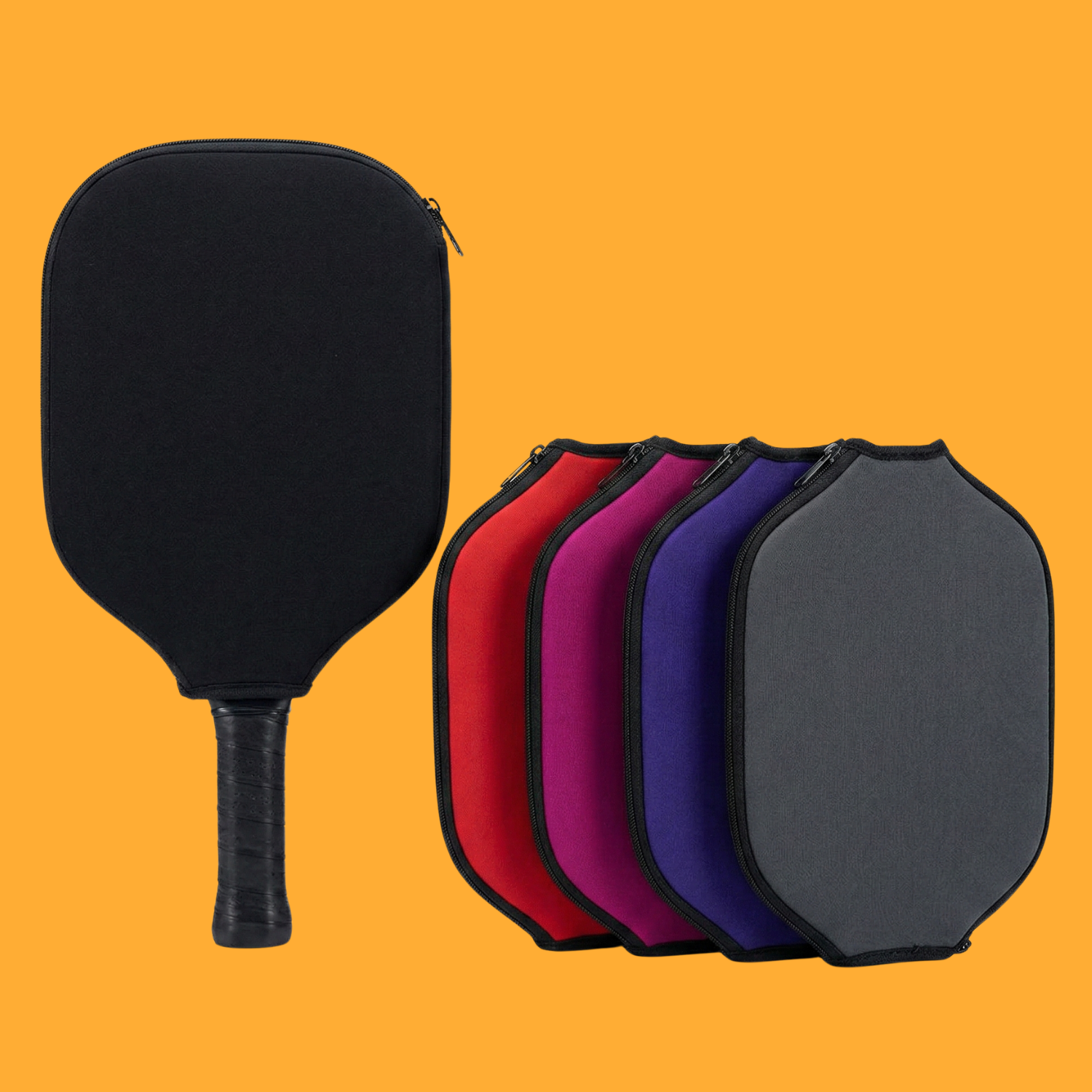 Neoprene pickleball paddle cover set, waterproof sleeve, universal fit (Black, Red, Grey)