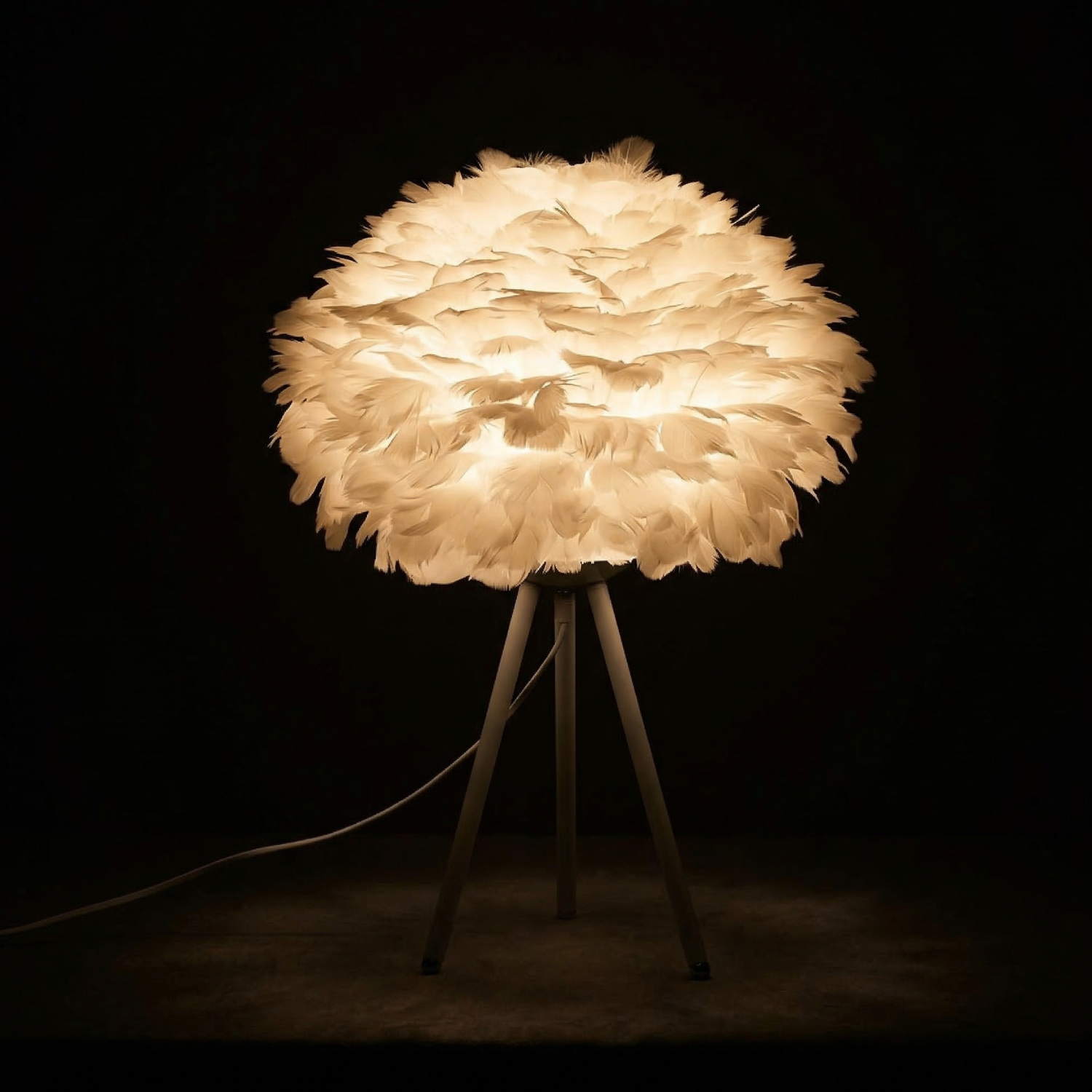 Nordic Feather Table Lamp | Boho LED Night Light | Tripod Bedside Lamp | Gold / White / Black Base | US Plug