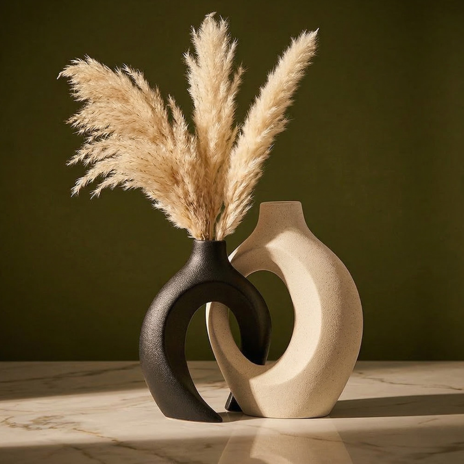 Nordic Interlocking Hollow Vase Set of 2 | Minimalist Scandinavian Home Decor | Modern Boho Aesthetic Resin Vase for Flowers, Pampas Grass & Shelf Styling