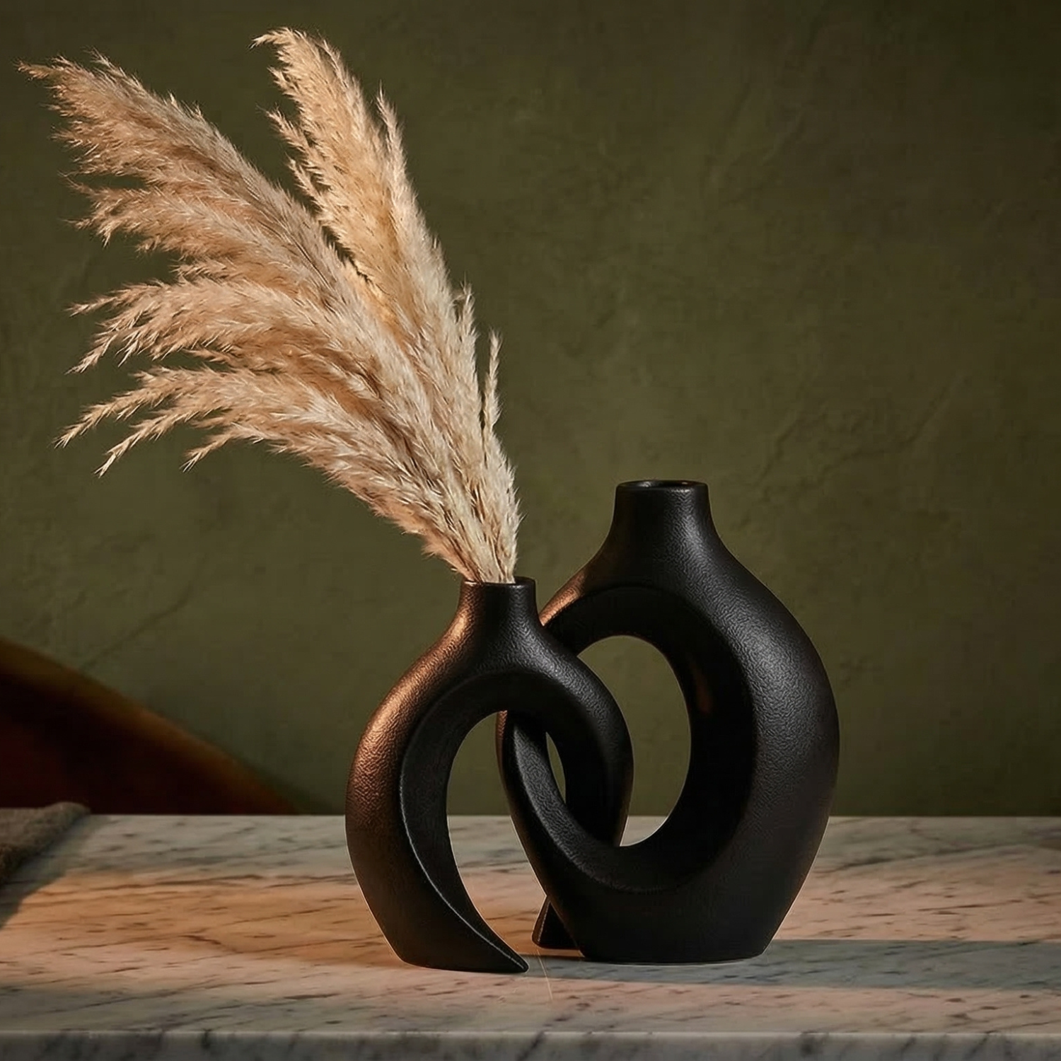 Nordic Interlocking Hollow Vase Set of 2 | Minimalist Scandinavian Home Decor | Modern Boho Aesthetic Resin Vase for Flowers, Pampas Grass & Shelf Styling