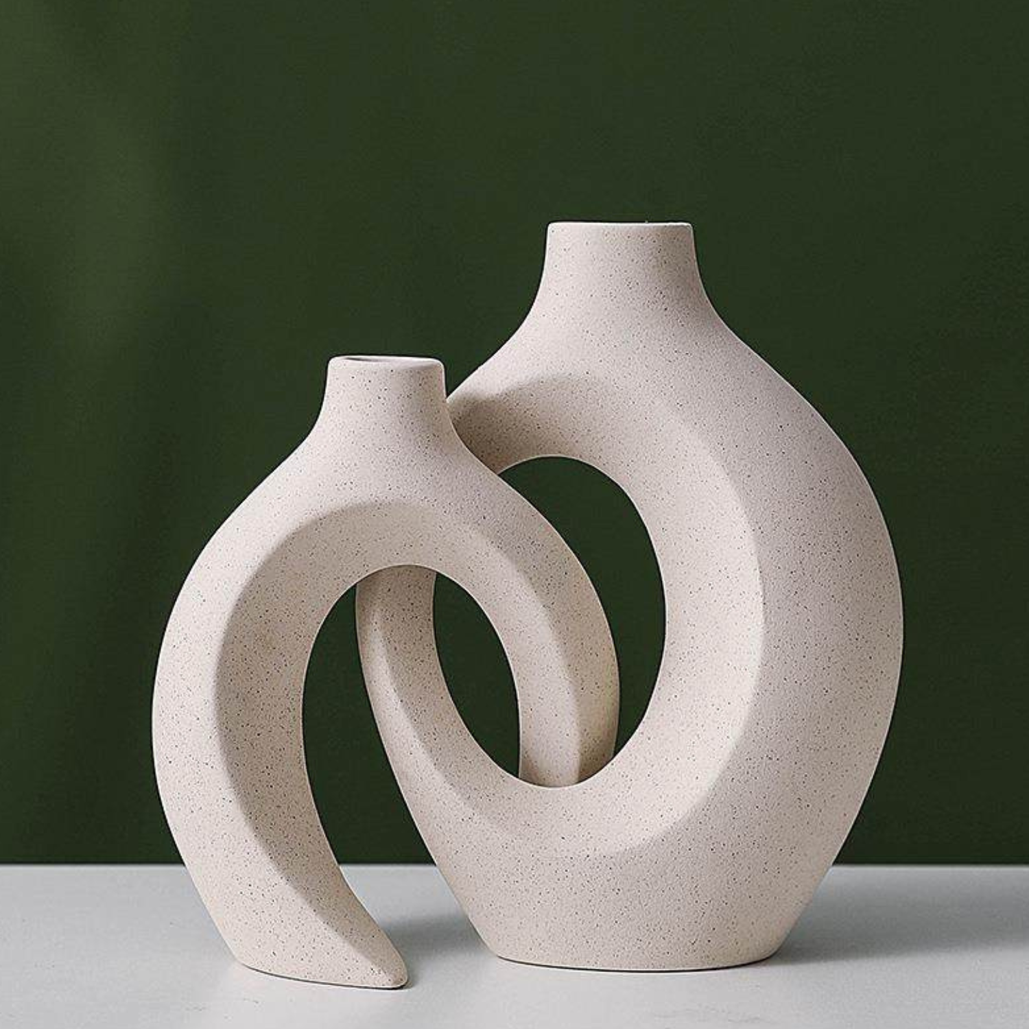 Nordic Interlocking Hollow Vase Set of 2 | Minimalist Scandinavian Home Decor | Modern Boho Aesthetic Resin Vase for Flowers, Pampas Grass & Shelf Styling