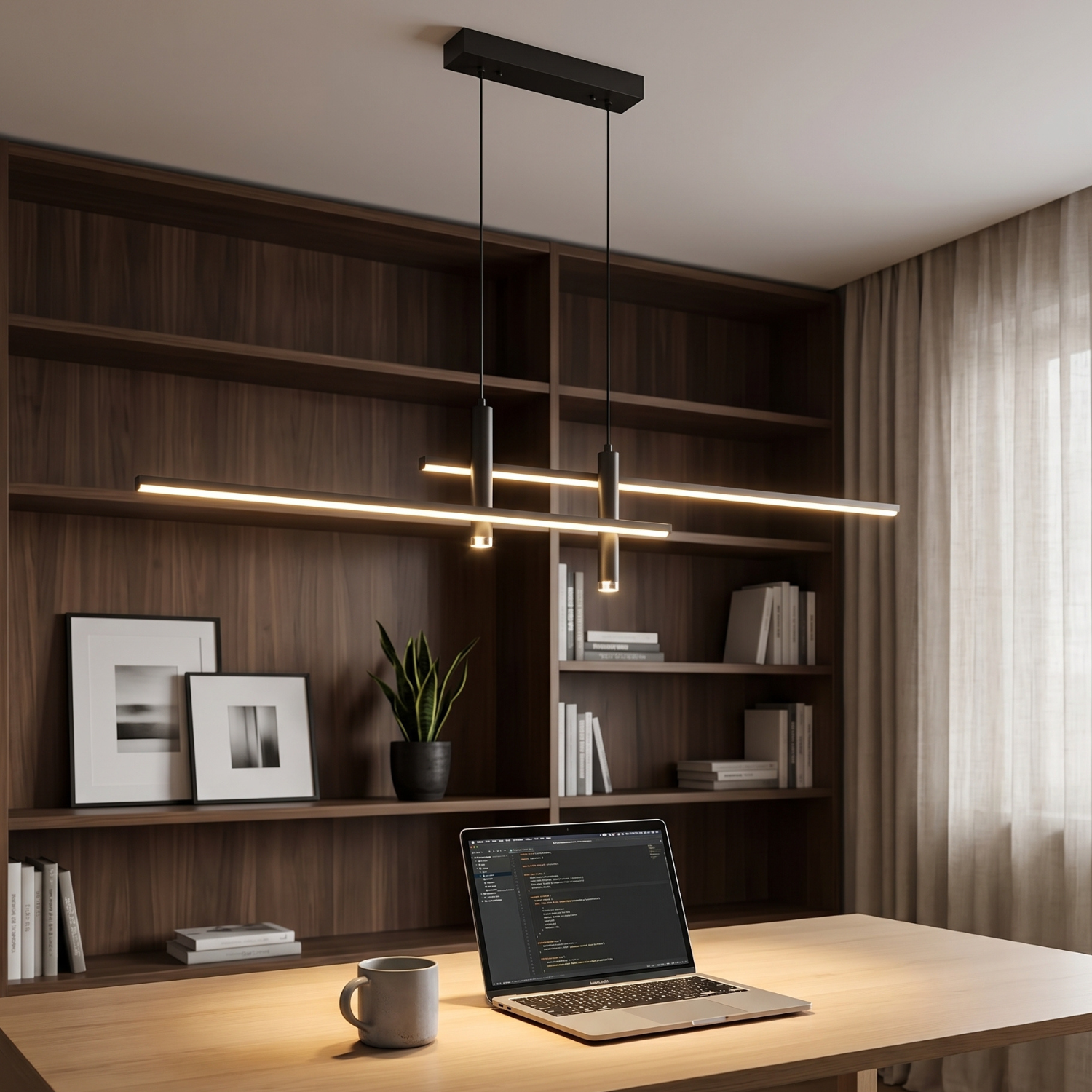 Nordic Linear LED Chandelier | Modern Minimalist Bar Pendant Light | Black or Gold | Dining Room Kitchen Island Office Ceiling Light